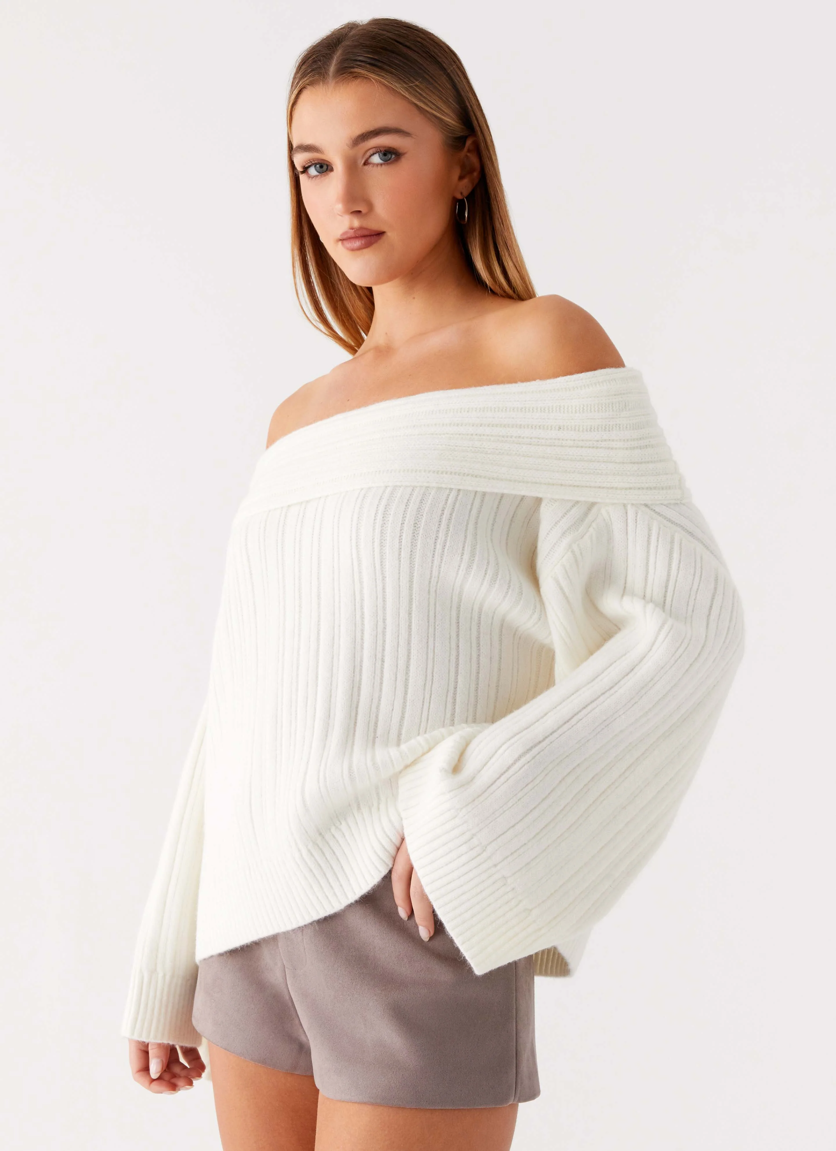 Federica Off Shoulder Knit - White - Image 4
