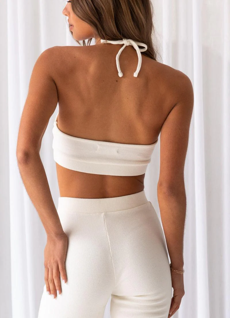 Femme Organic Cotton Rib Crop Top - Ivory - Image 5