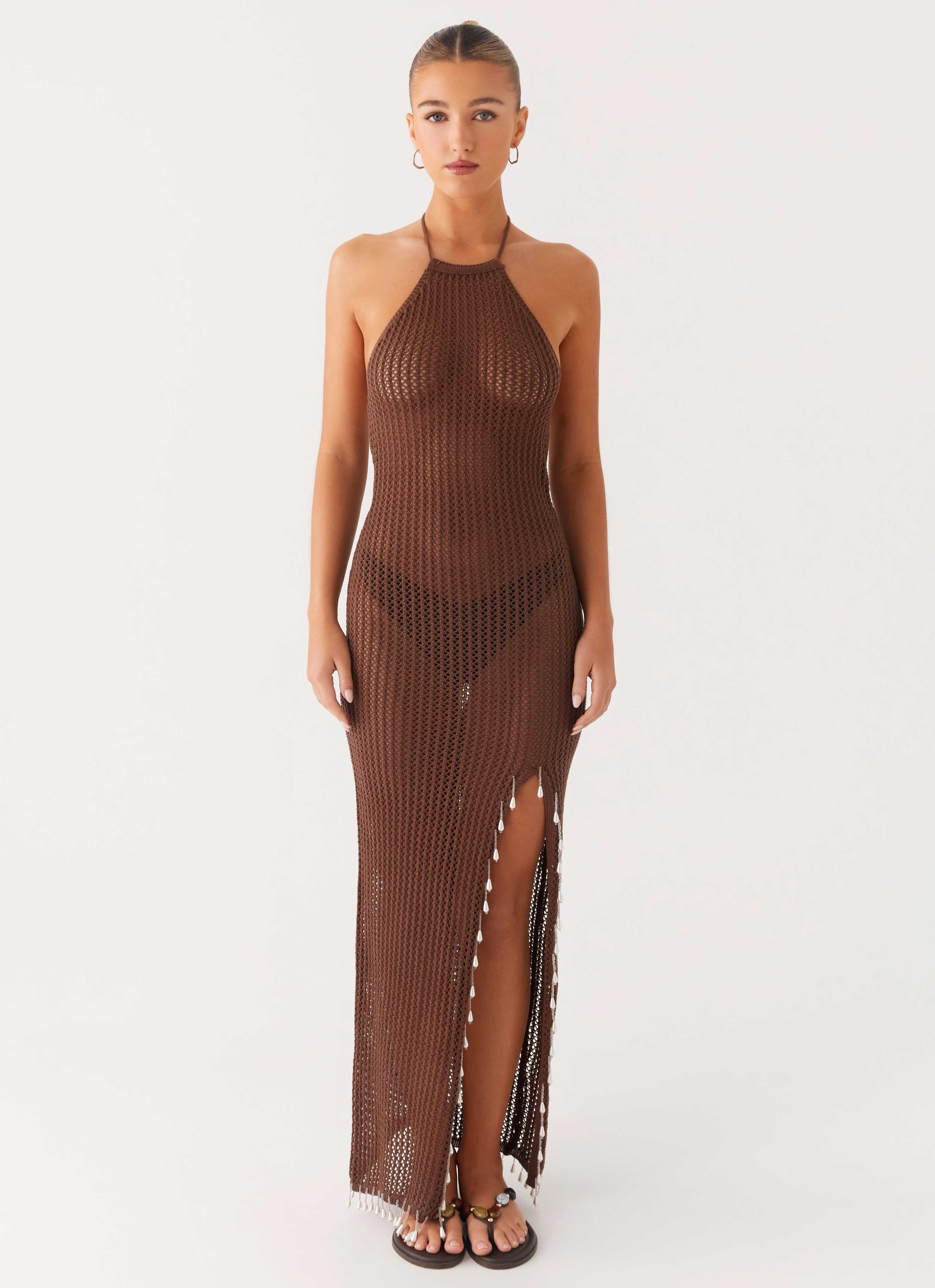 Fennella Beaded Maxi Dress - Chocolate - Image 5