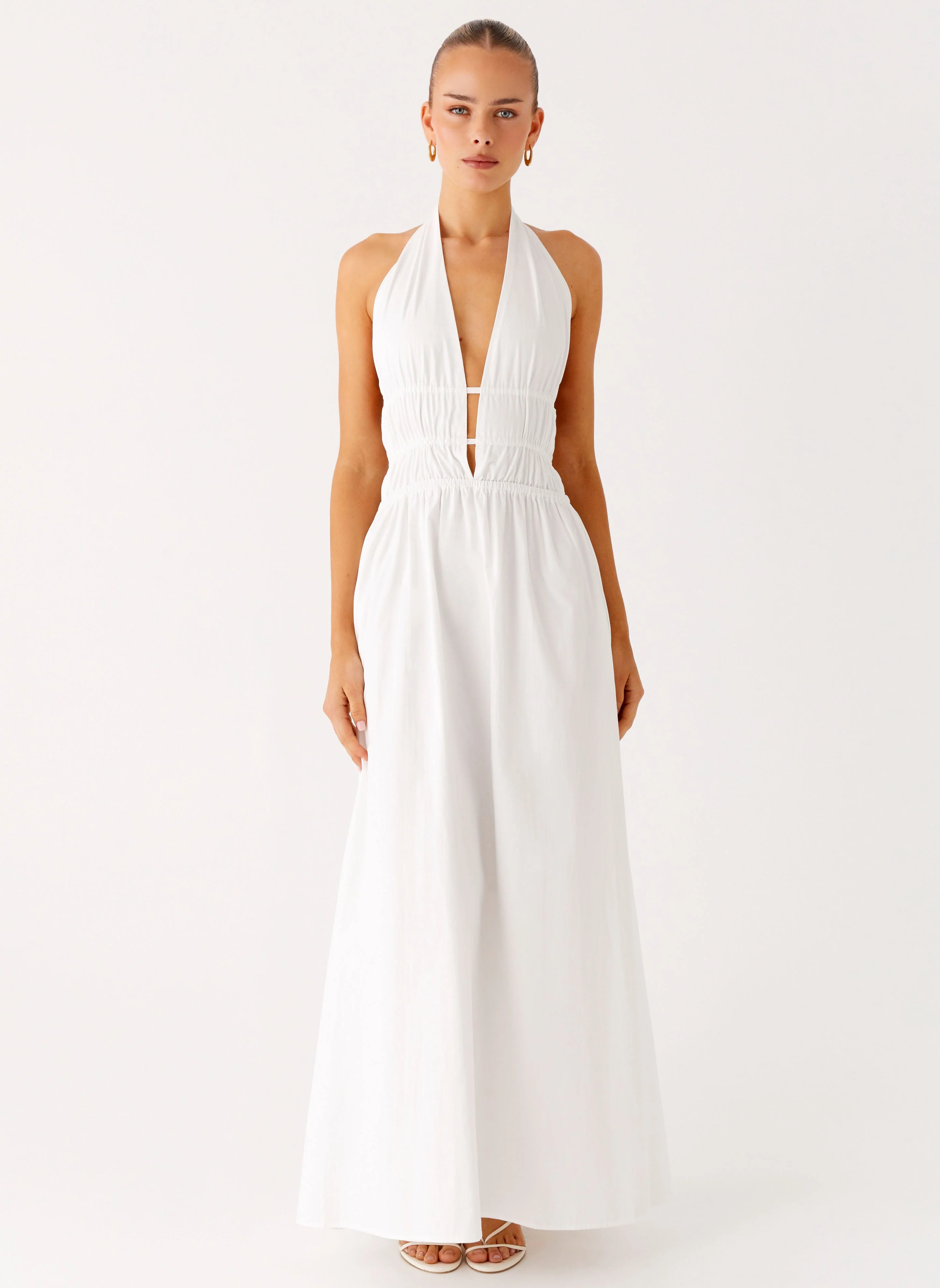 Figaro Halter Maxi Dress - White - Image 2