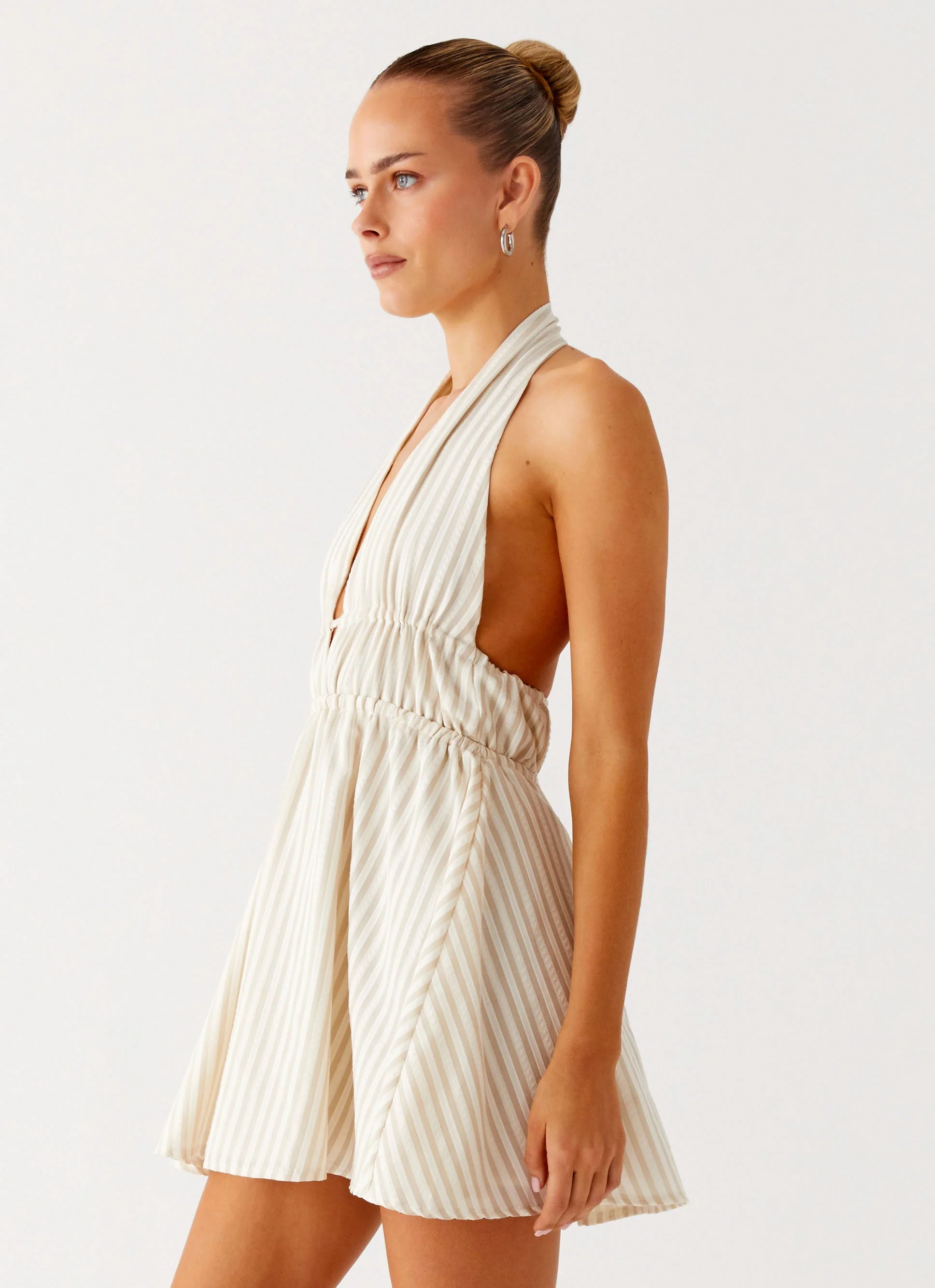 Figaro Halter Mini Dress - Taupe Stripe - Image 3