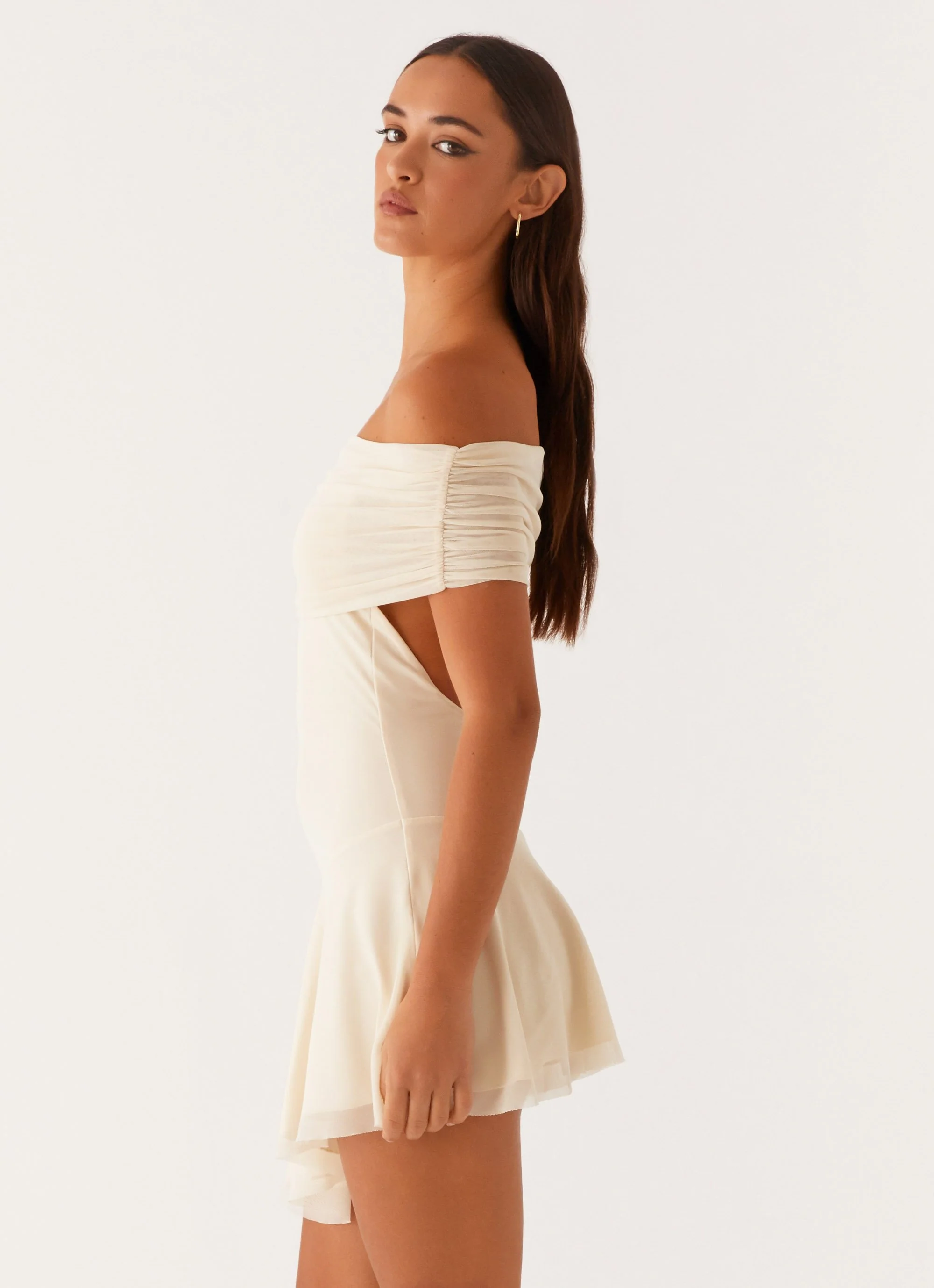 Finola Off Shoulder Mini Dress - Pastel Yellow - Image 3