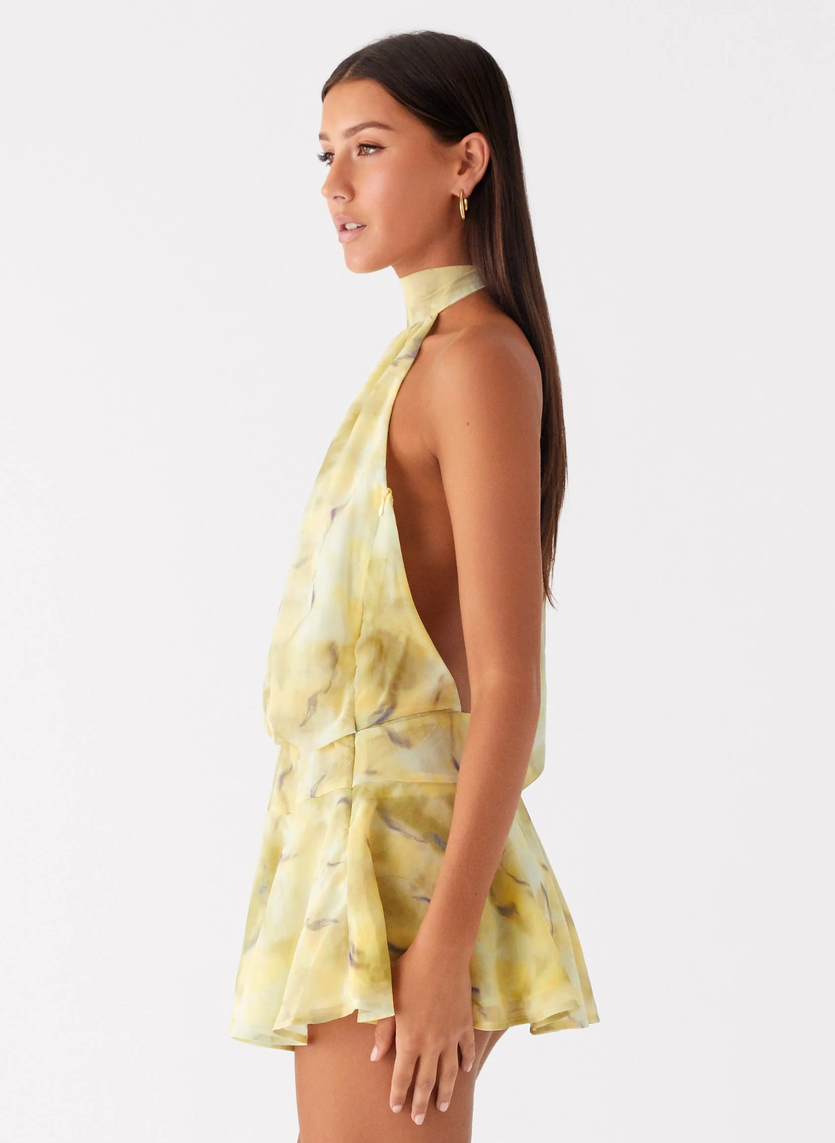First Date Halter Mini Dress - Yellow Tie Dye - Image 3