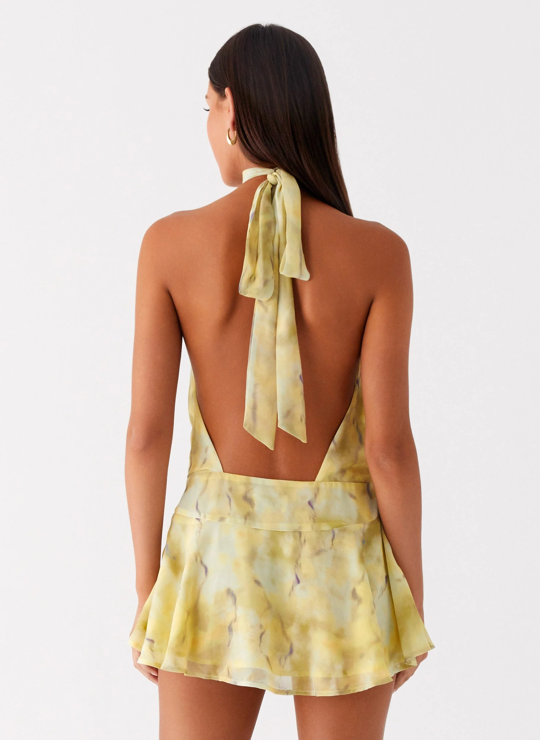 First Date Halter Mini Dress - Yellow Tie Dye - Image 4