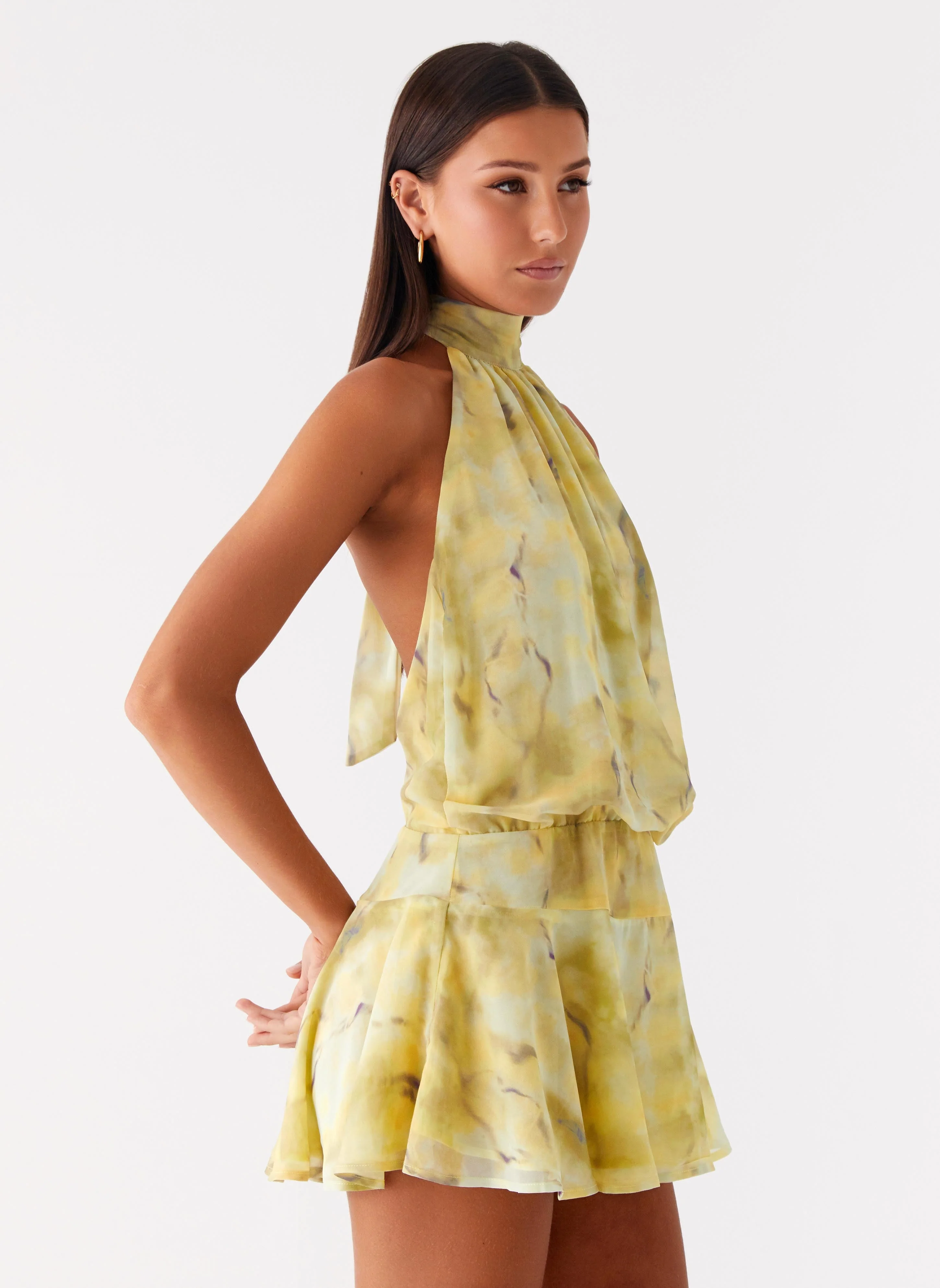 First Date Halter Mini Dress - Yellow Tie Dye - Image 5