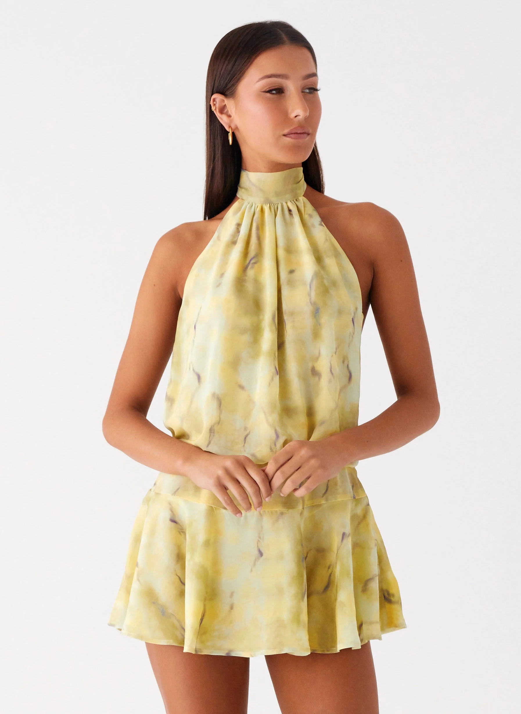 First Date Halter Mini Dress - Yellow Tie Dye - Image 6