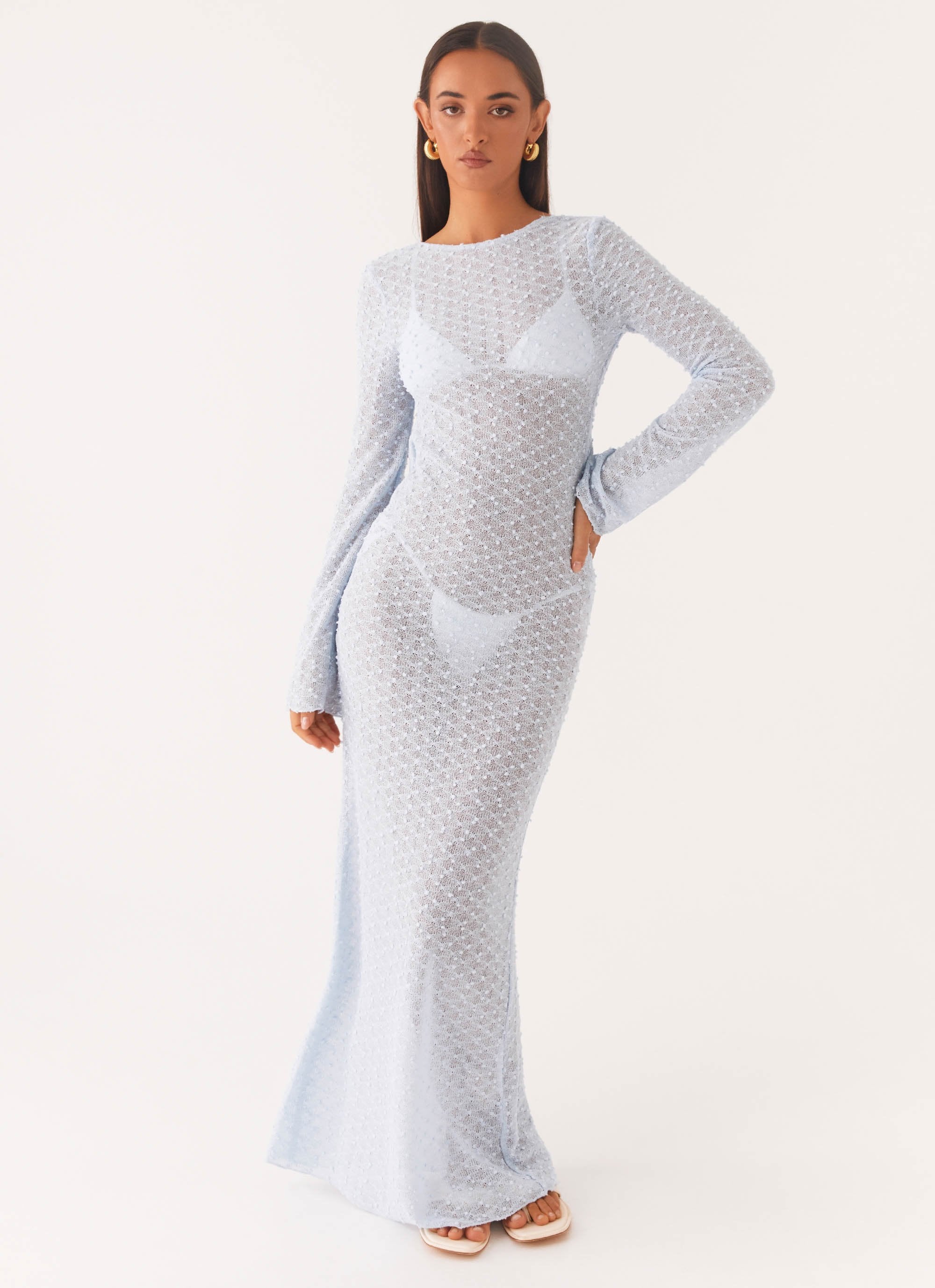 Flirty Knitted Maxi Dress - Blue - Image 6