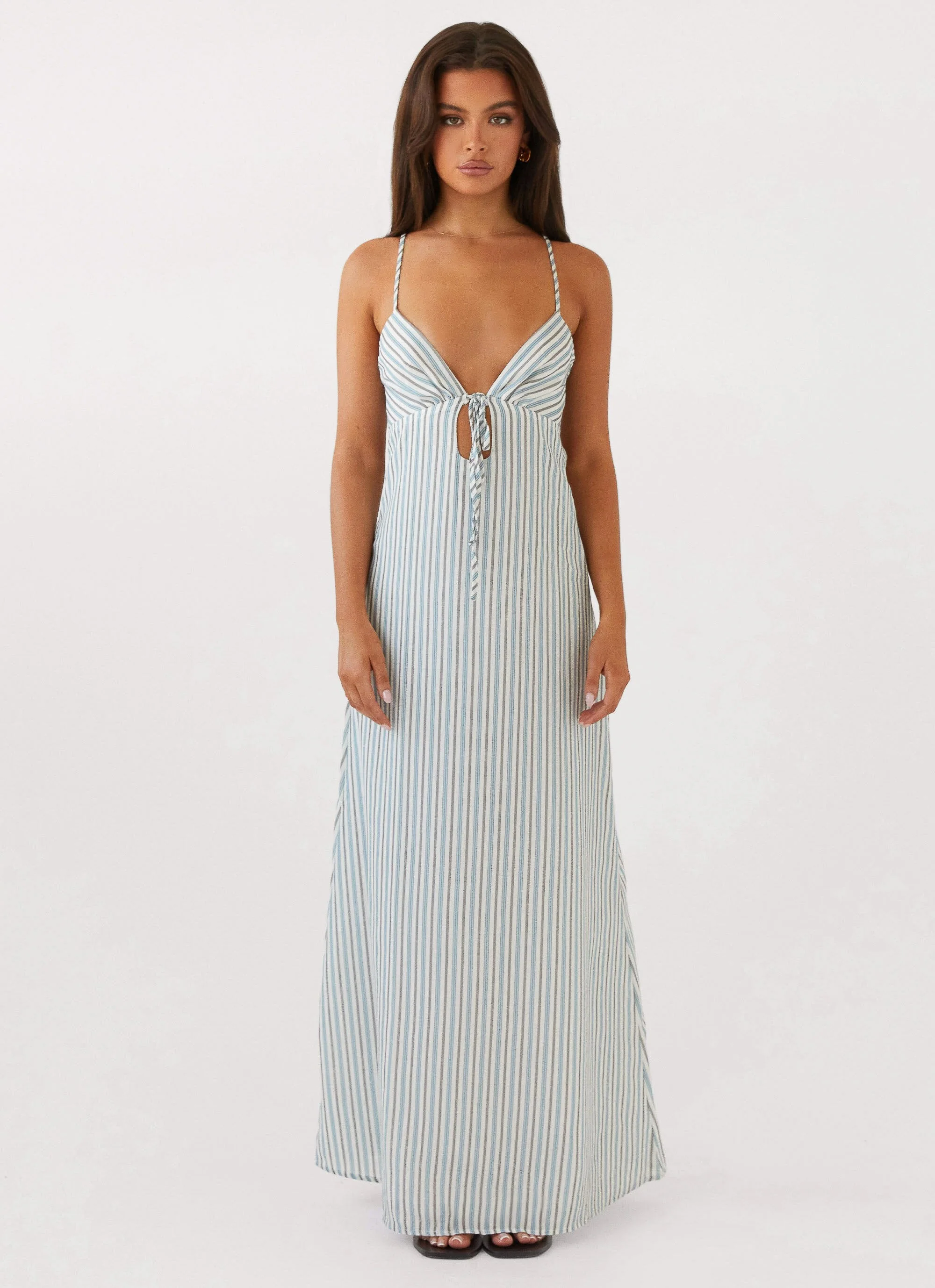 Flora Linen Maxi Dress - Blue Choc Stripe - Image 2