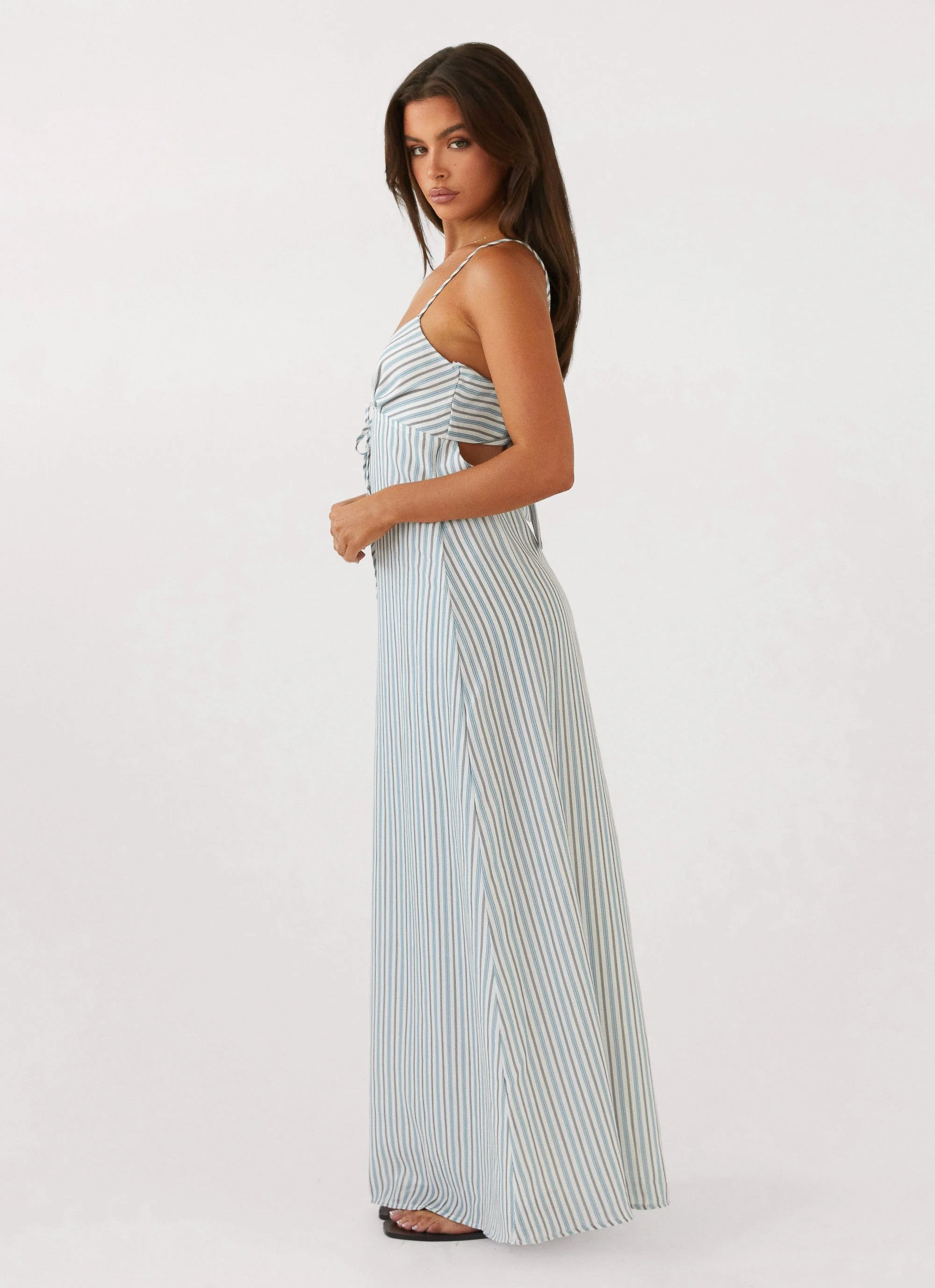 Flora Linen Maxi Dress - Blue Choc Stripe - Image 3