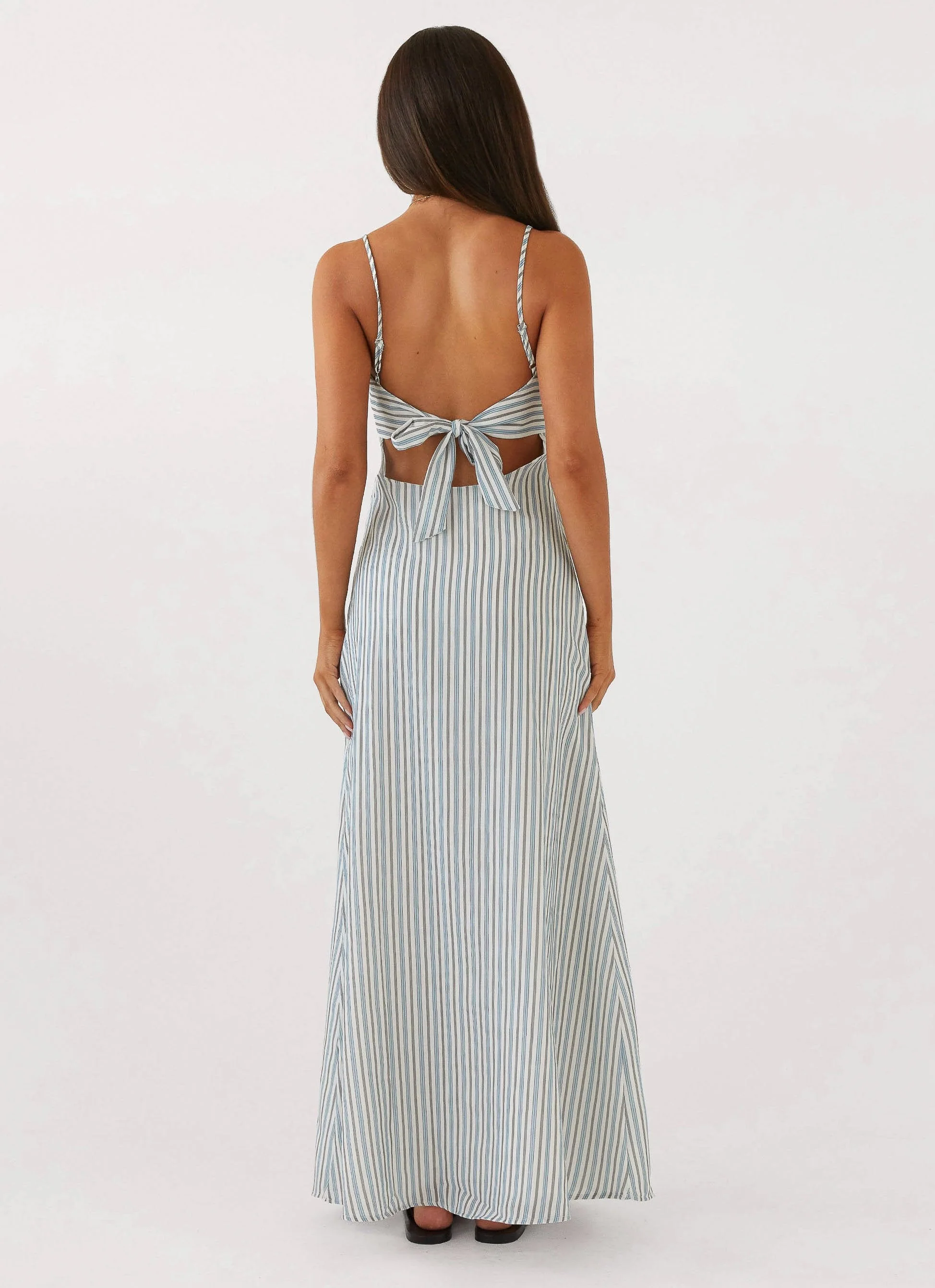 Flora Linen Maxi Dress - Blue Choc Stripe - Image 4