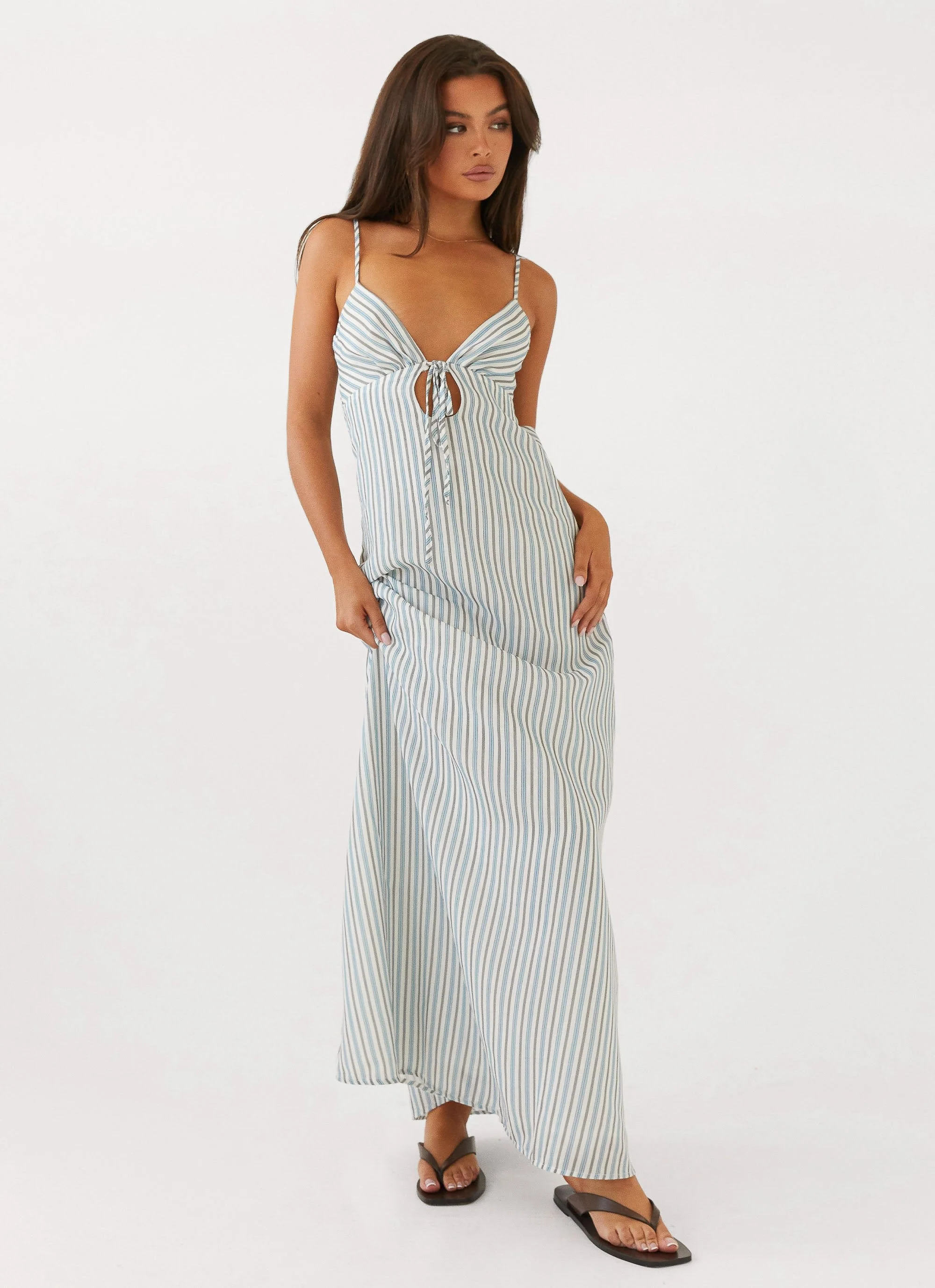 Flora Linen Maxi Dress - Blue Choc Stripe - Image 6