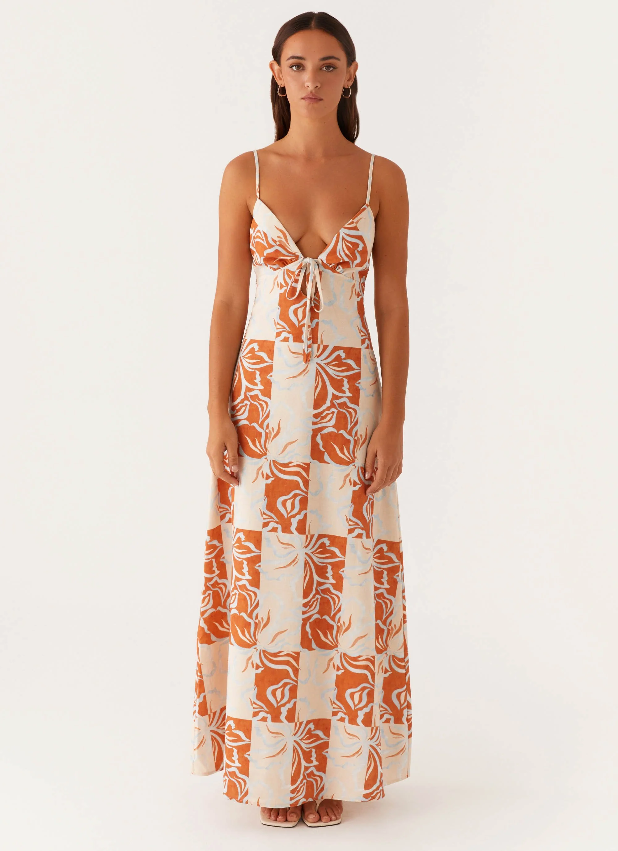 Flora Linen Maxi Dress - Orange Blue Floral - Image 2