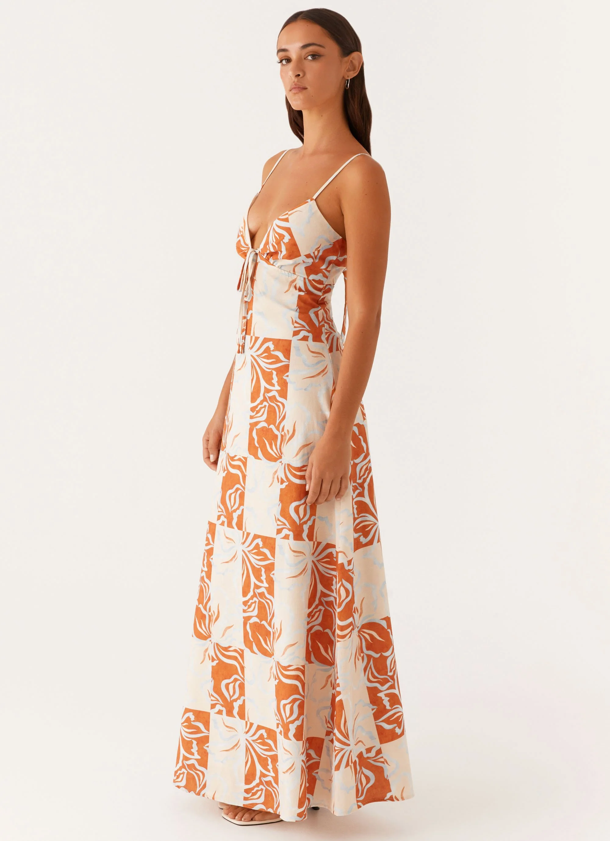 Flora Linen Maxi Dress - Orange Blue Floral - Image 3