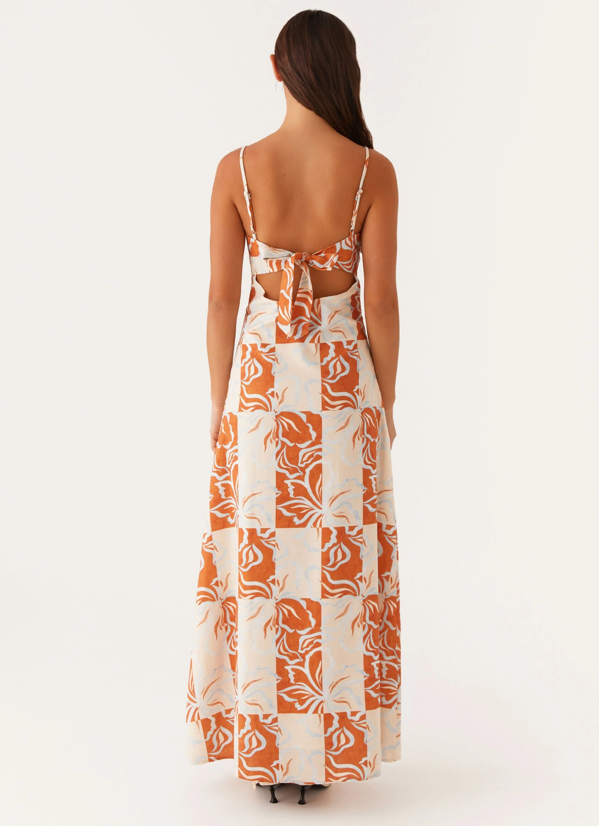 Flora Linen Maxi Dress - Orange Blue Floral - Image 4