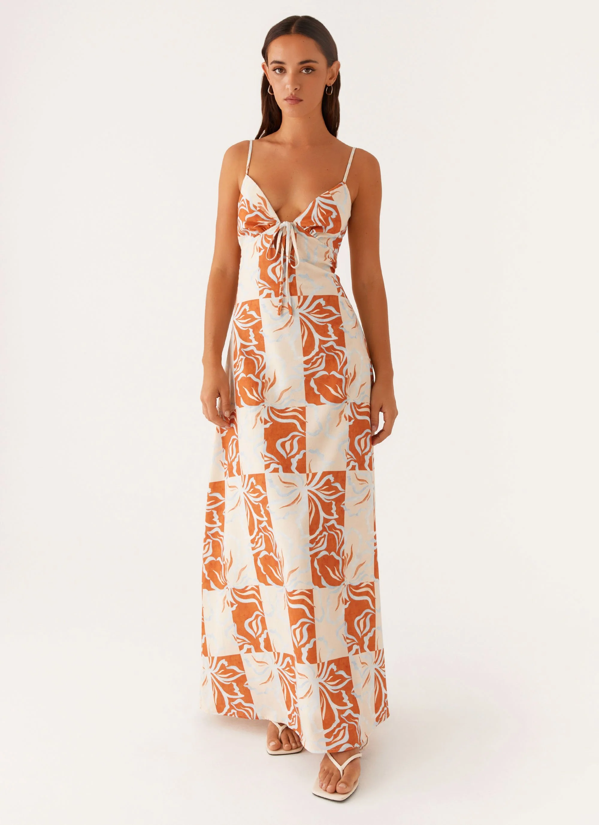 Flora Linen Maxi Dress - Orange Blue Floral - Image 5