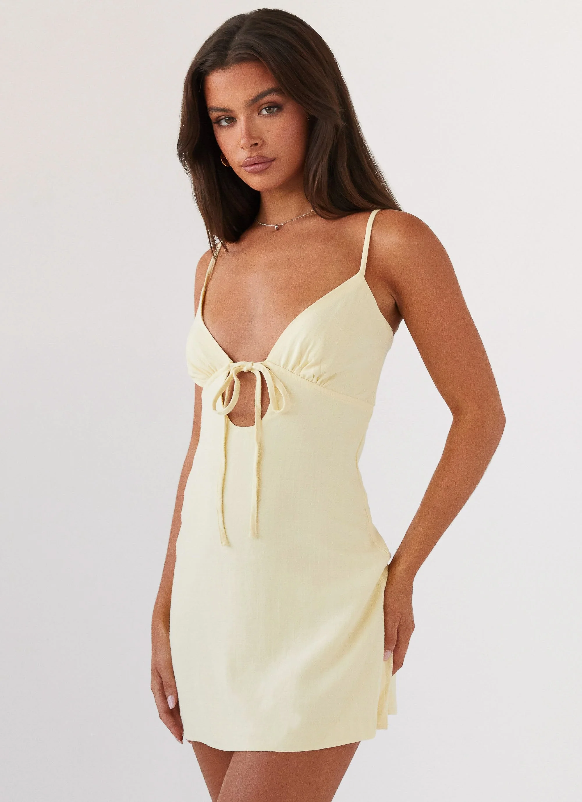 Flora Linen Mini Dress - Lemon - Image 4