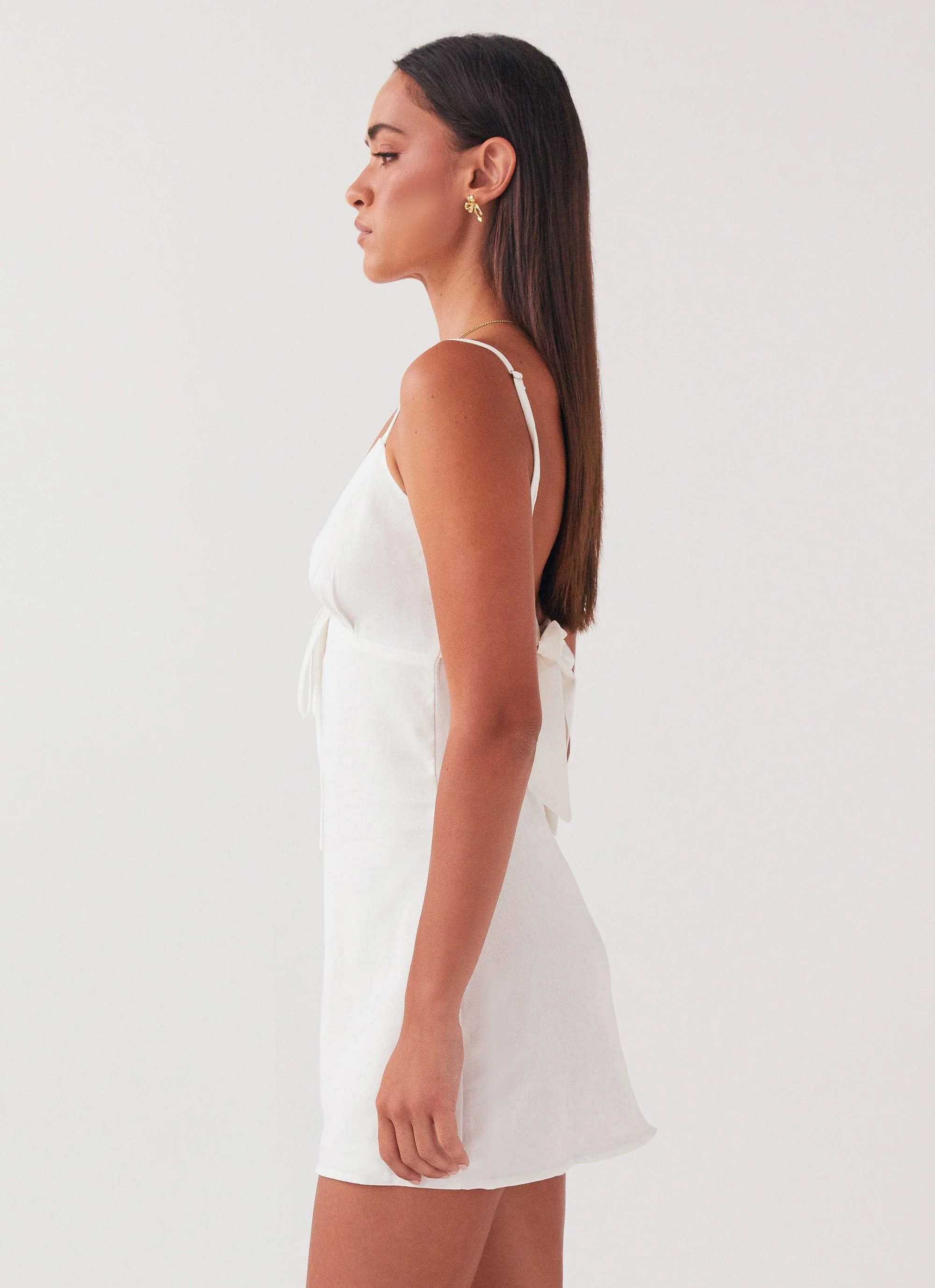 Flora Linen Mini Dress - White - Image 3