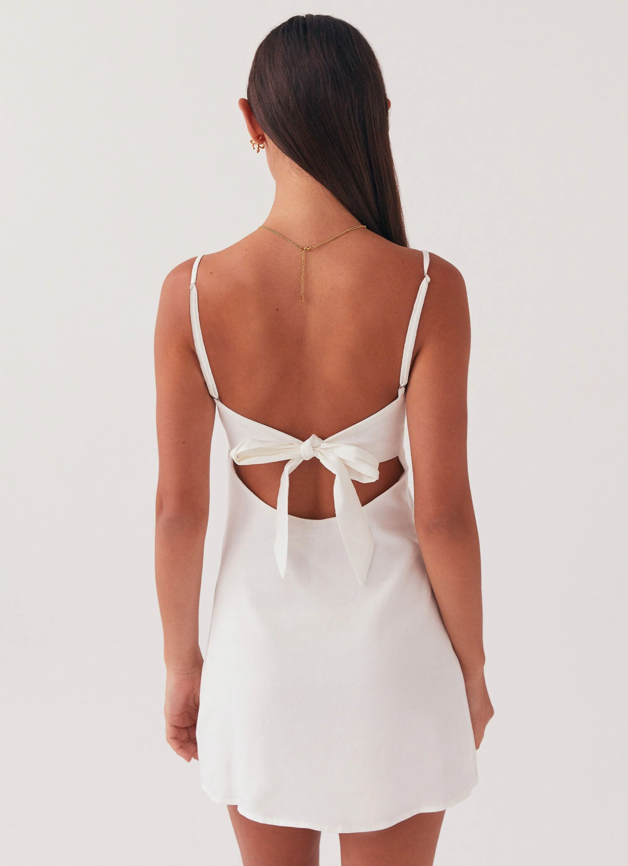 Flora Linen Mini Dress - White - Image 4