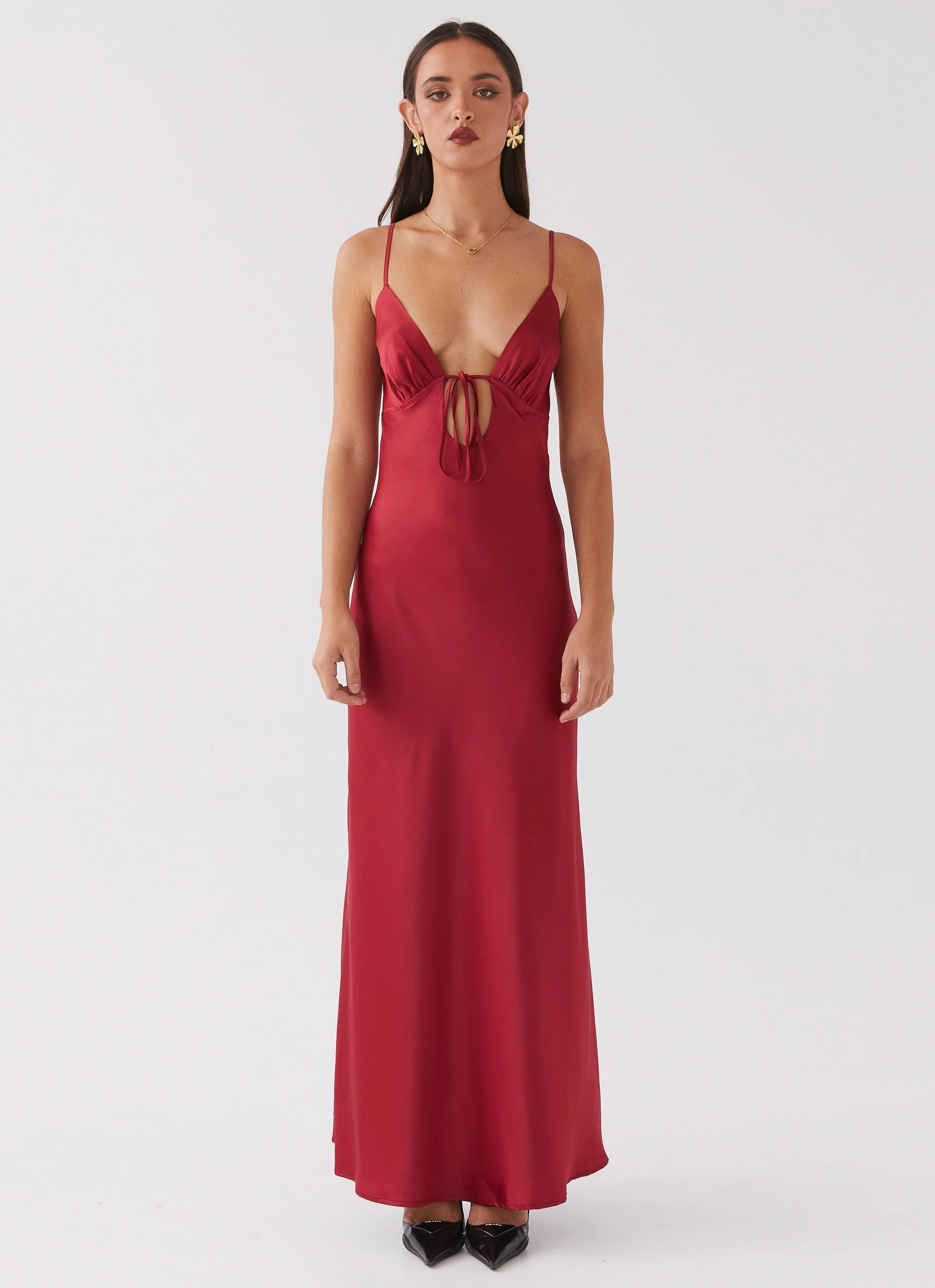 Flora Satin Maxi Dress - Cherry - Image 2