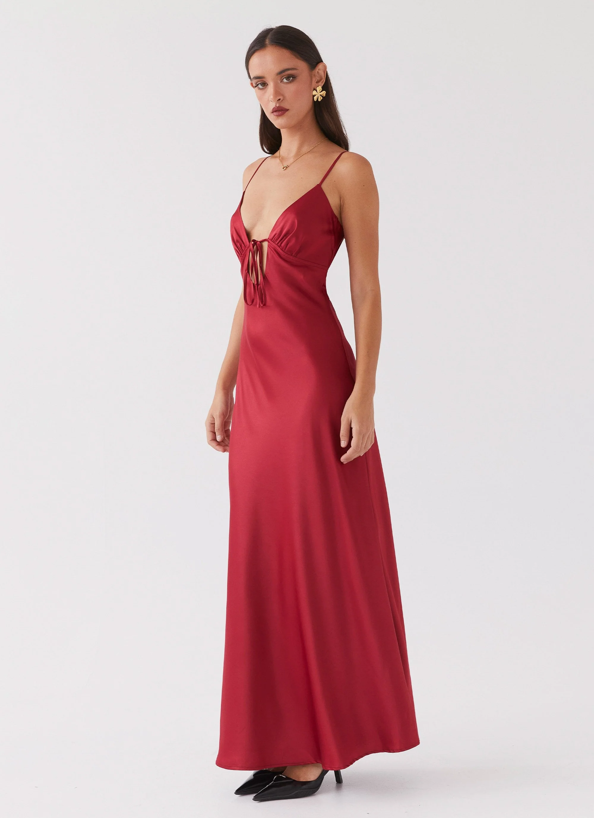 Flora Satin Maxi Dress - Cherry - Image 7