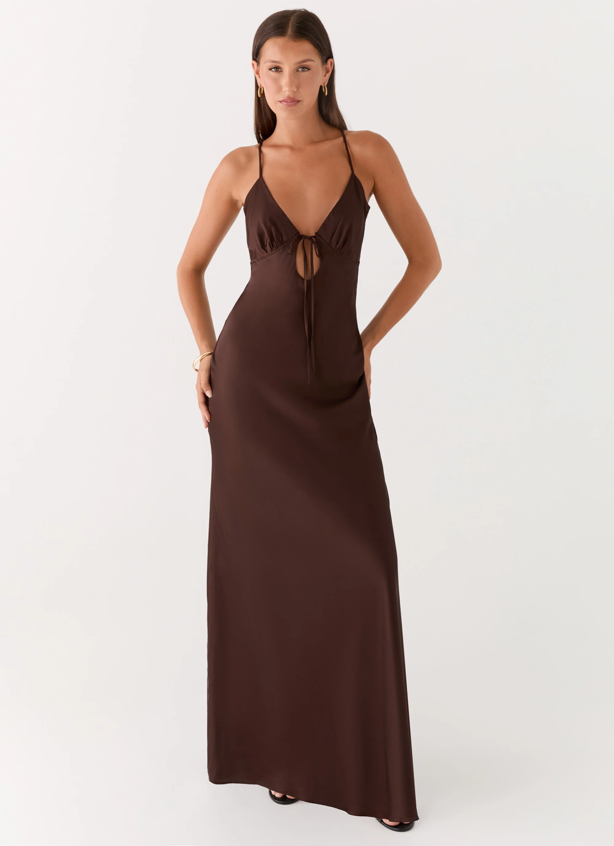 Flora Satin Maxi Dress - Chocolate - Image 4