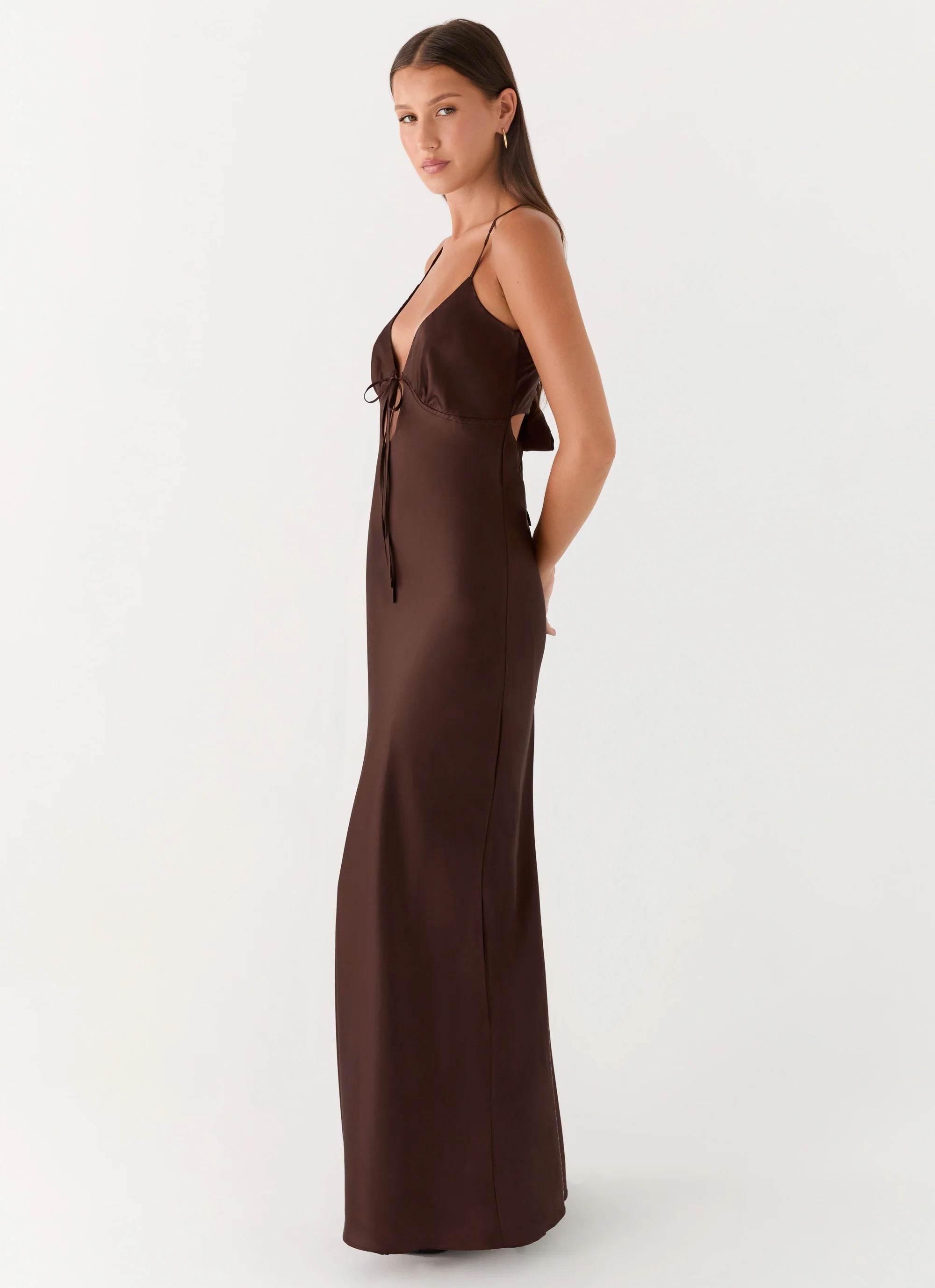 Flora Satin Maxi Dress - Chocolate - Image 5