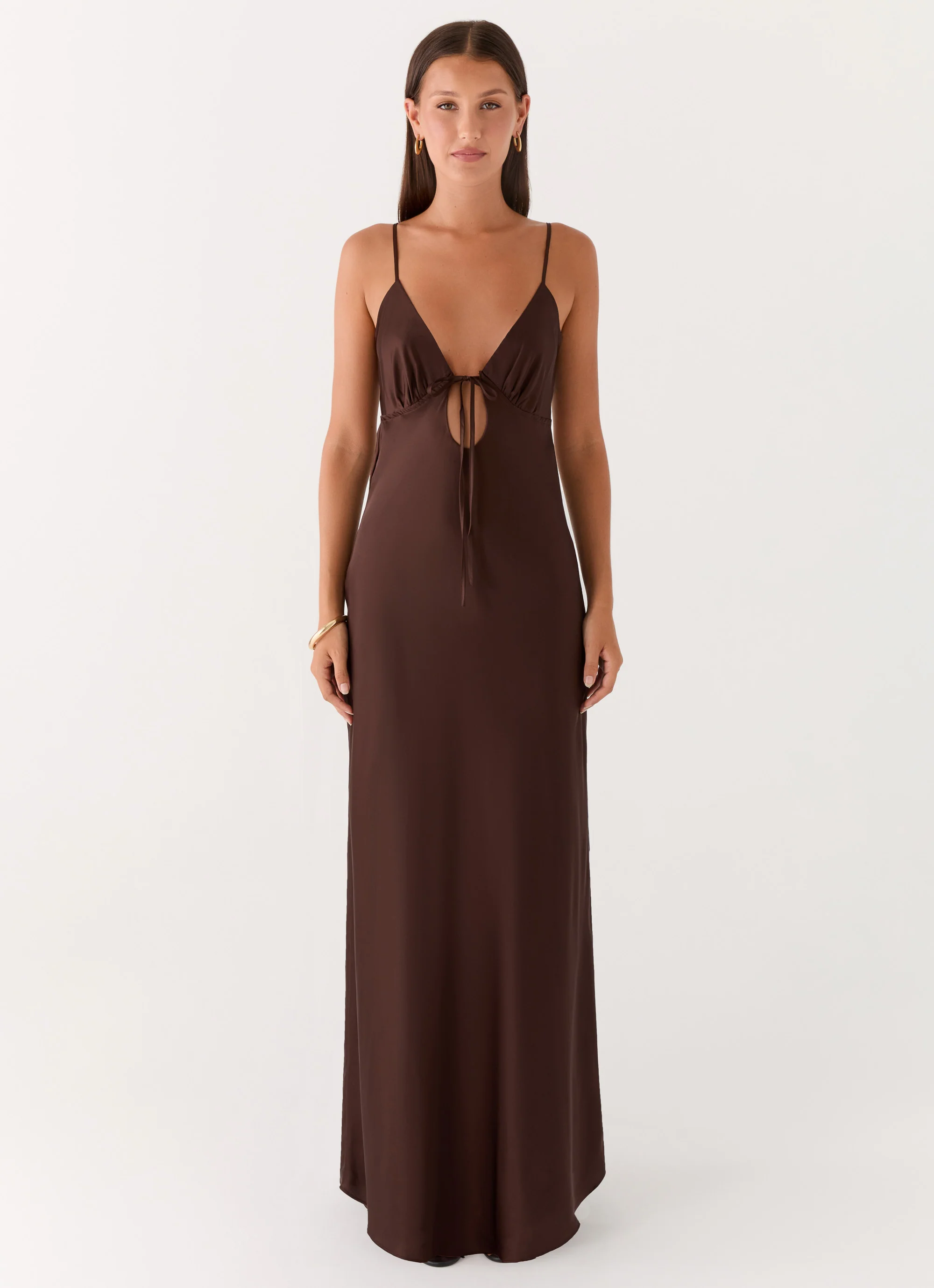 Flora Satin Maxi Dress - Chocolate - Image 6