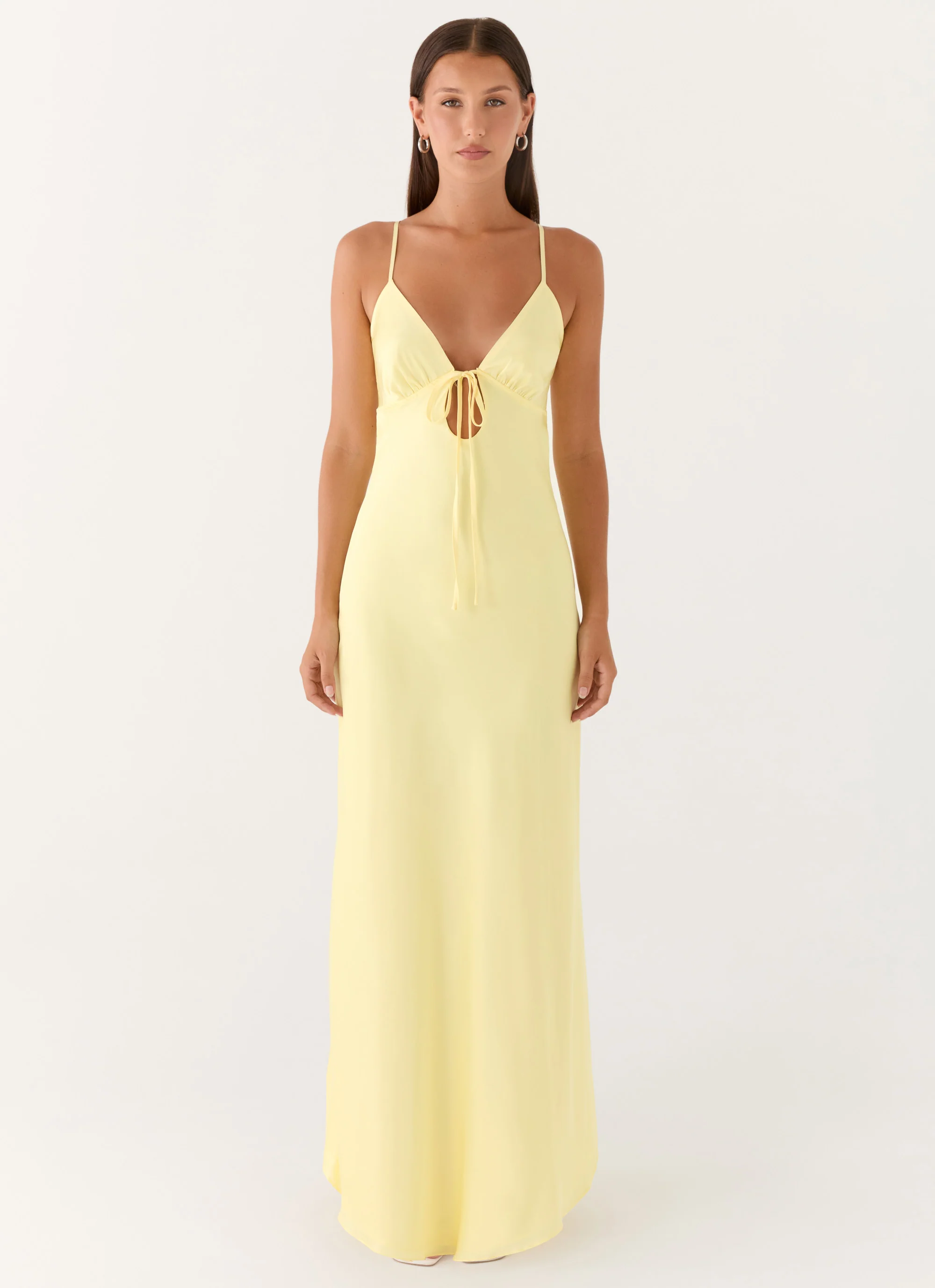 Flora Satin Maxi Dress - Lemon - Image 4