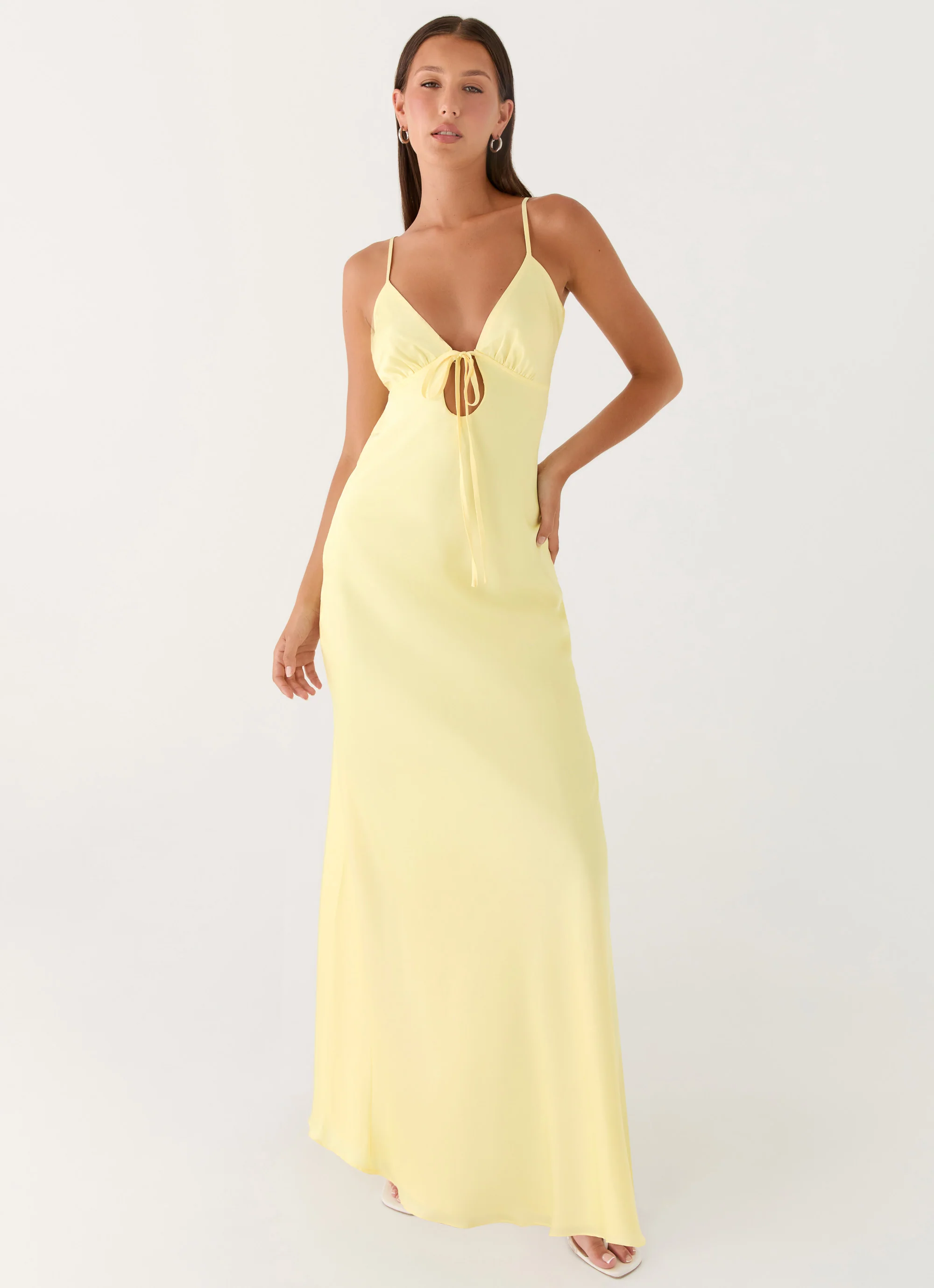 Flora Satin Maxi Dress - Lemon - Image 6