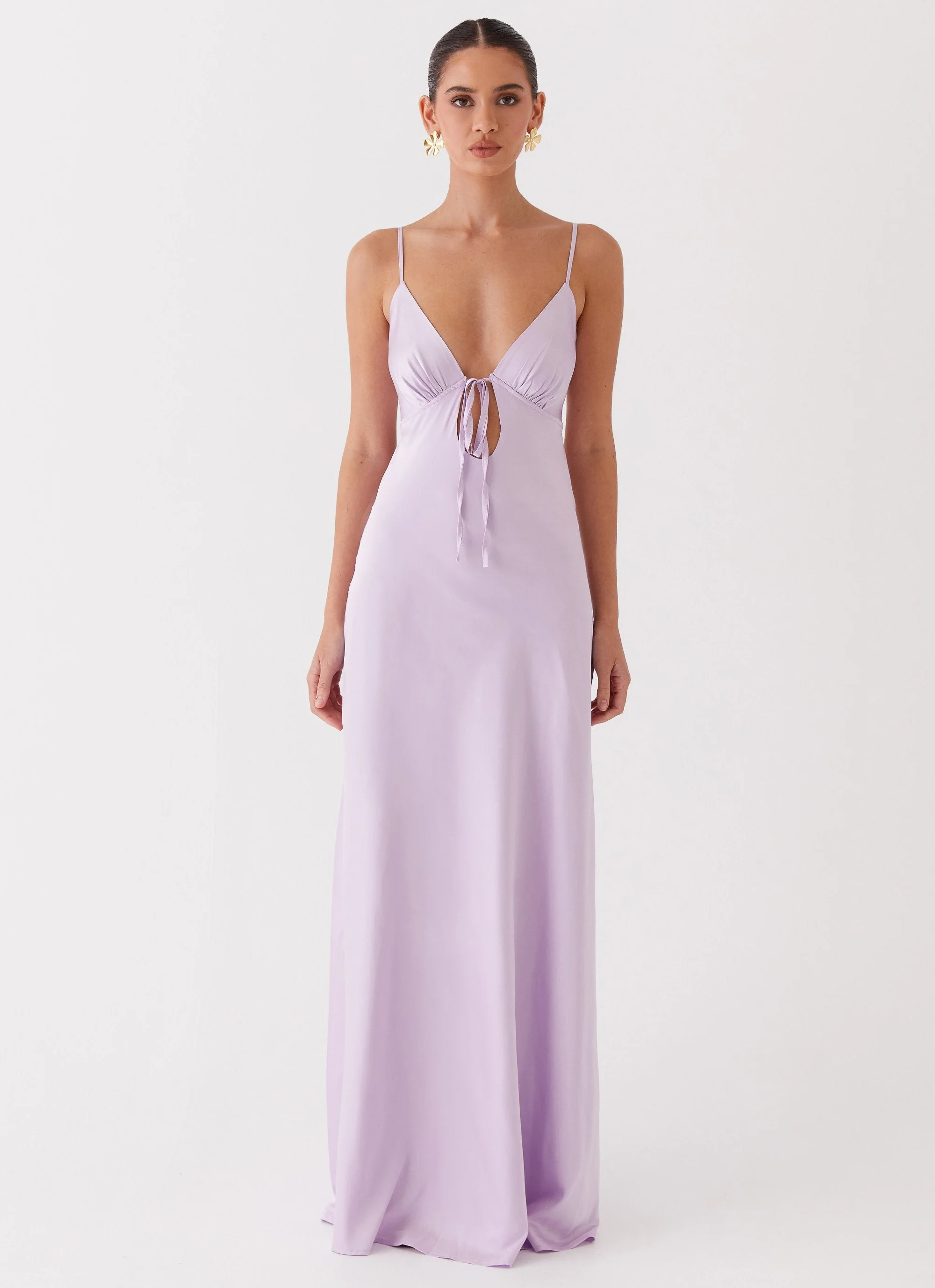 Flora Satin Maxi Dress - Lilac - Image 3