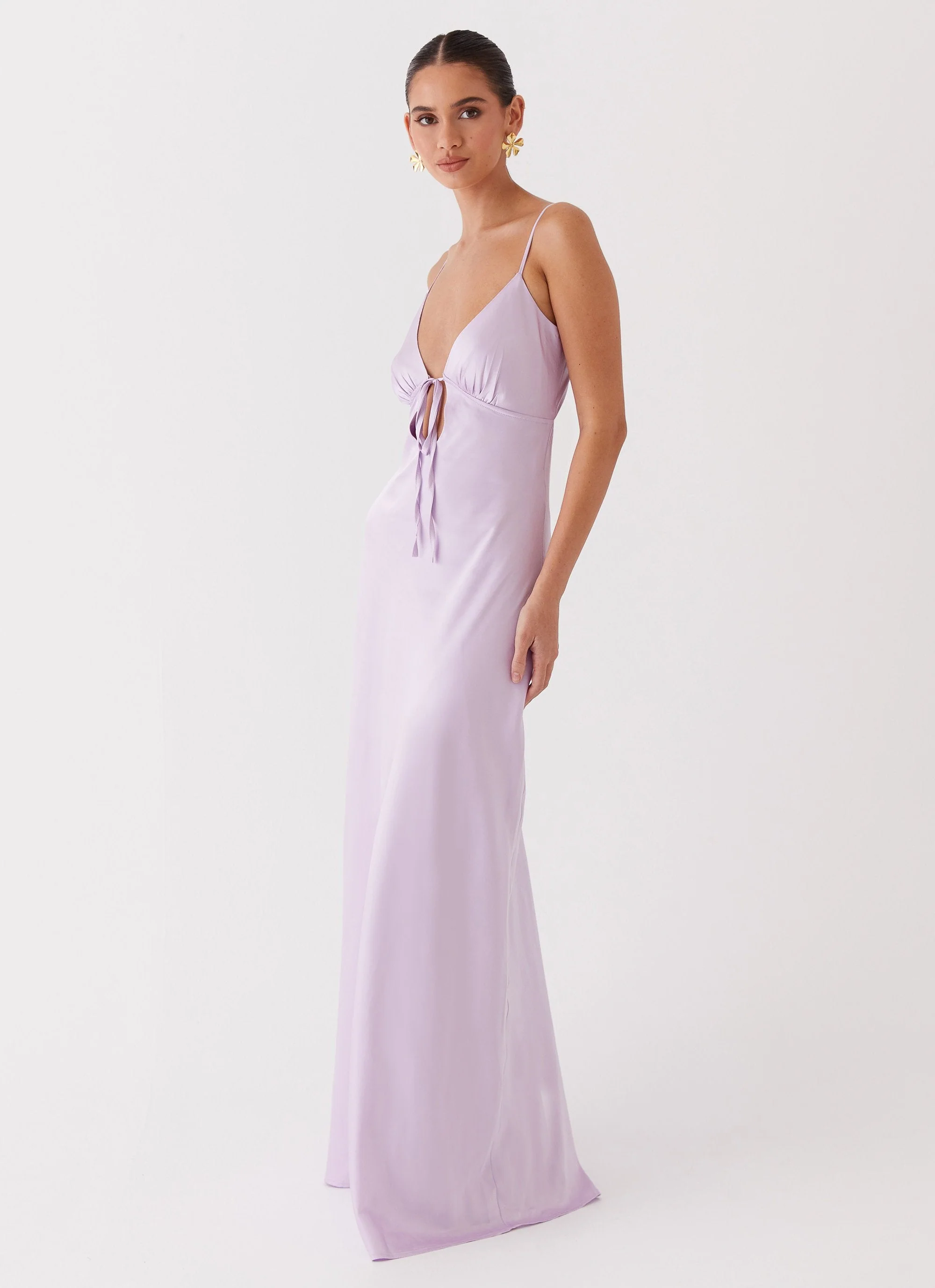 Flora Satin Maxi Dress - Lilac - Image 4