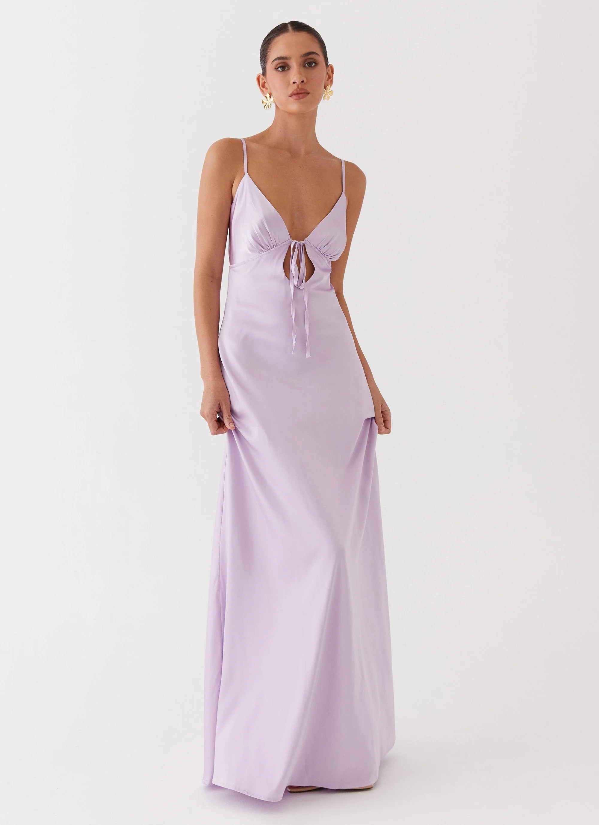 Flora Satin Maxi Dress - Lilac - Image 6