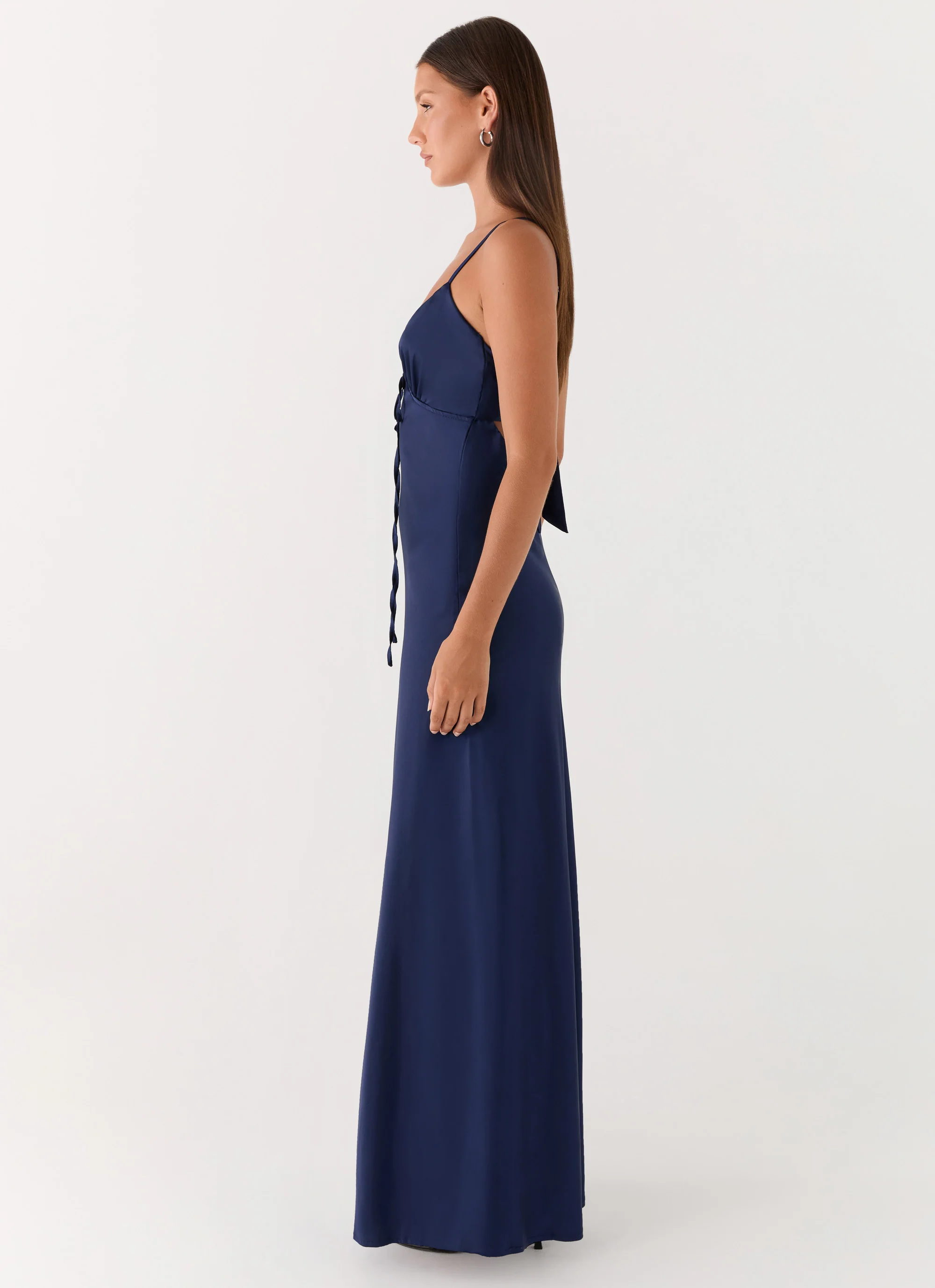 Flora Satin Maxi Dress - Navy - Image 2