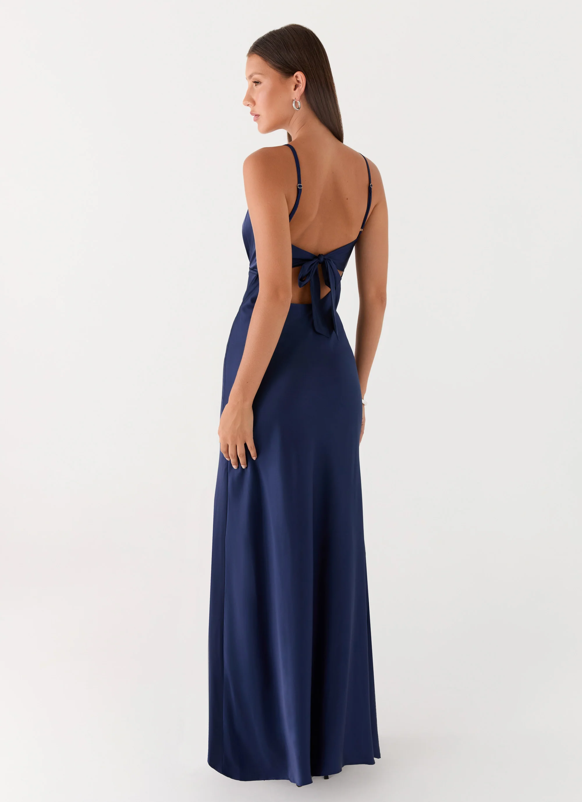 Flora Satin Maxi Dress - Navy - Image 4