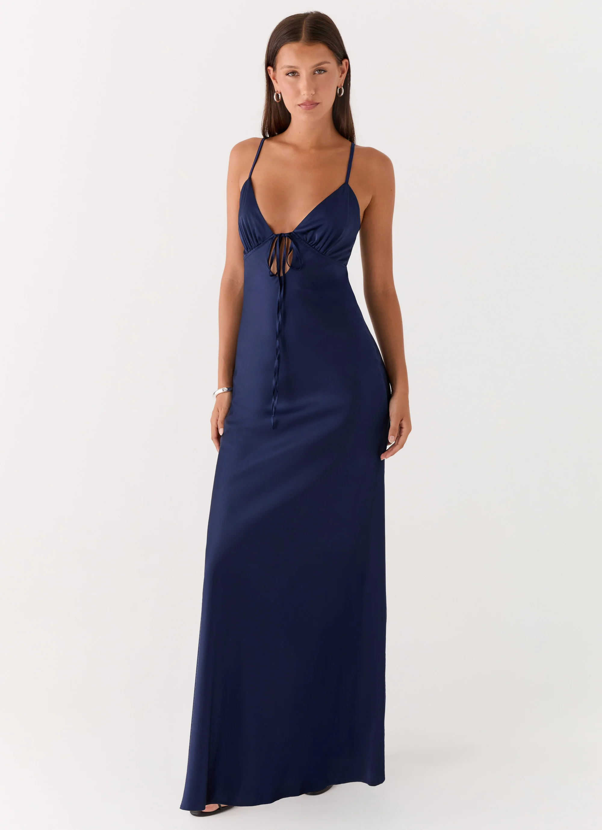 Flora Satin Maxi Dress - Navy - Image 5