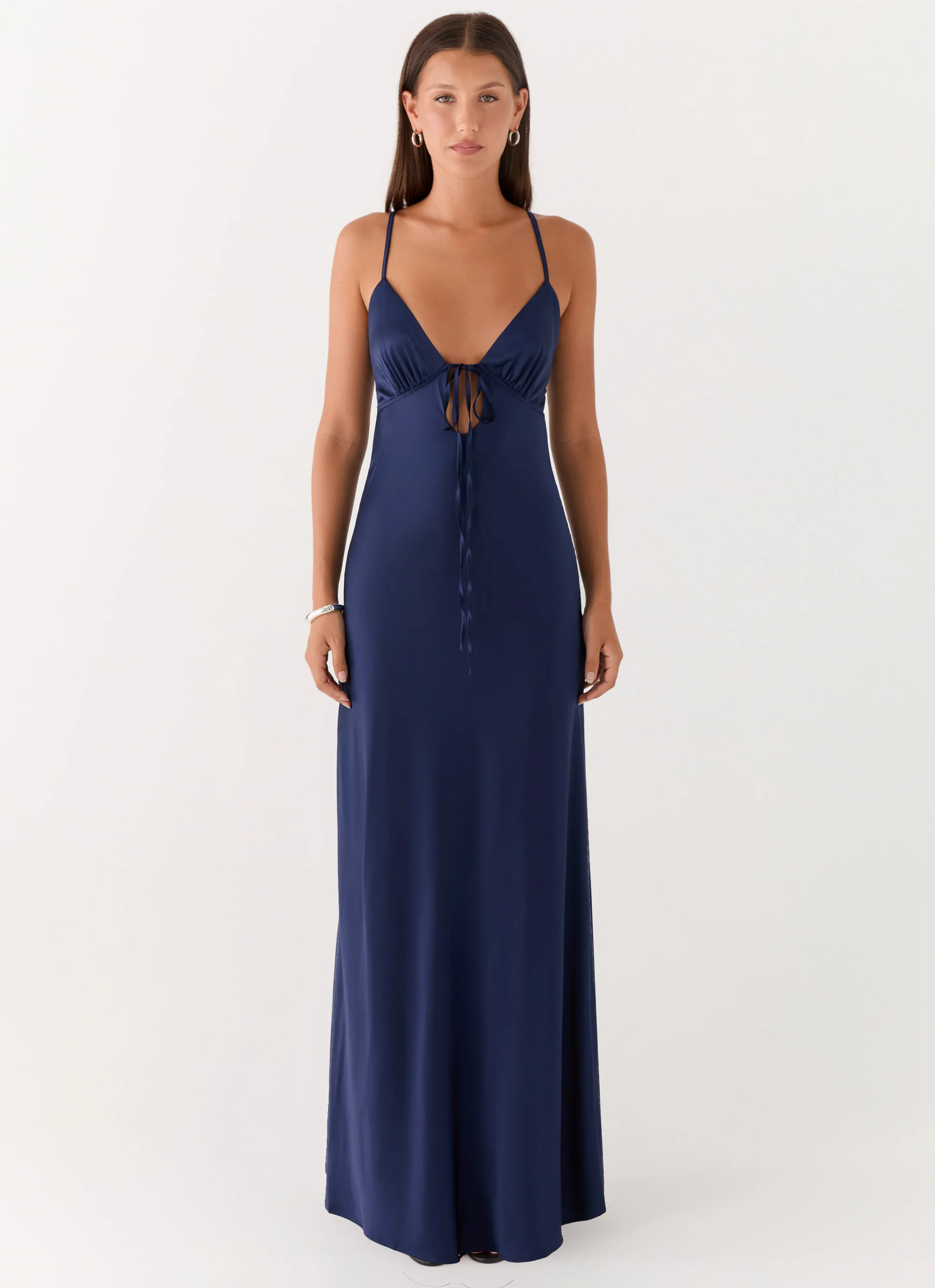 Flora Satin Maxi Dress - Navy - Image 6