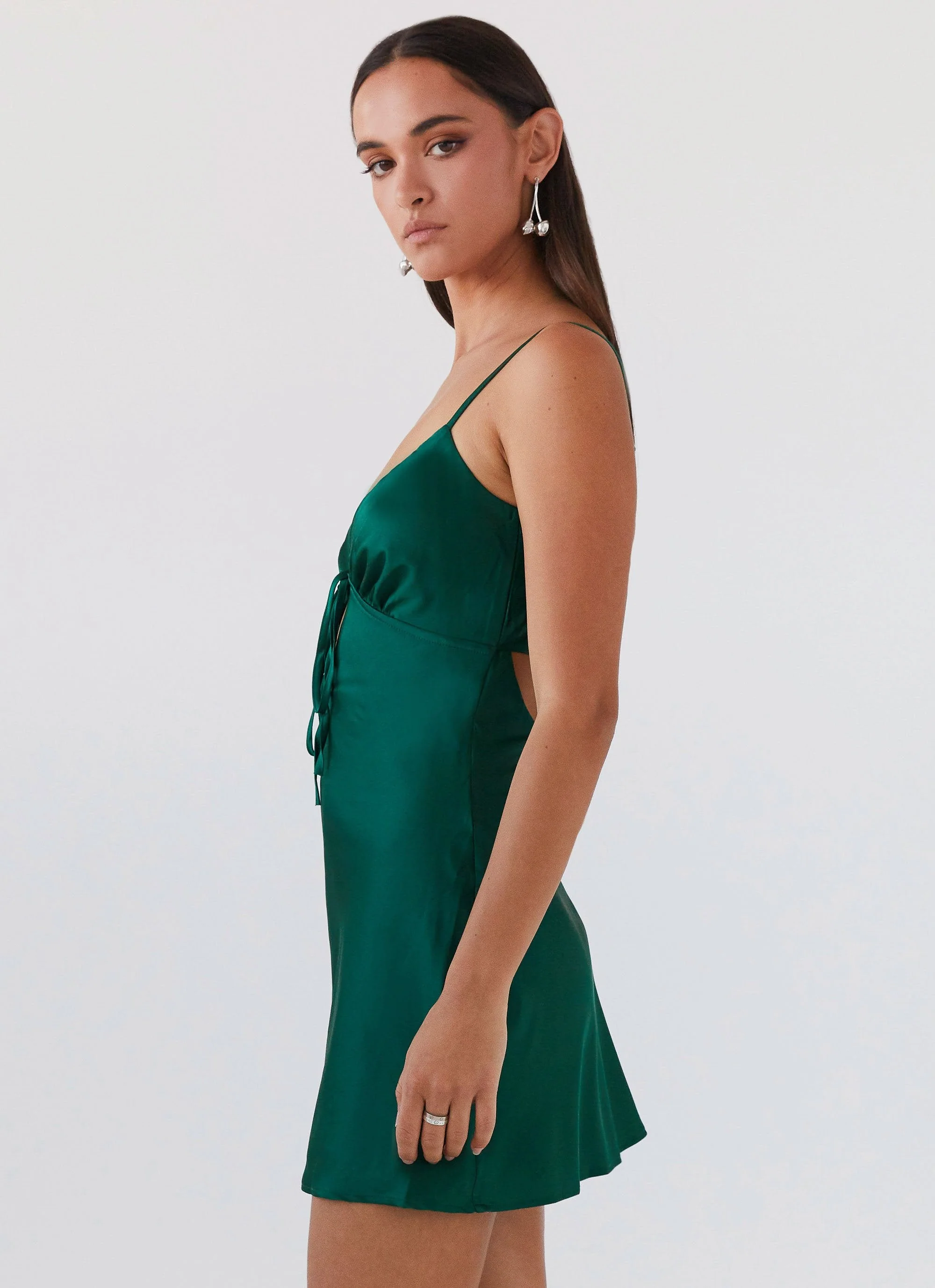 Flora Satin Mini Dress - Forest Green - Image 3
