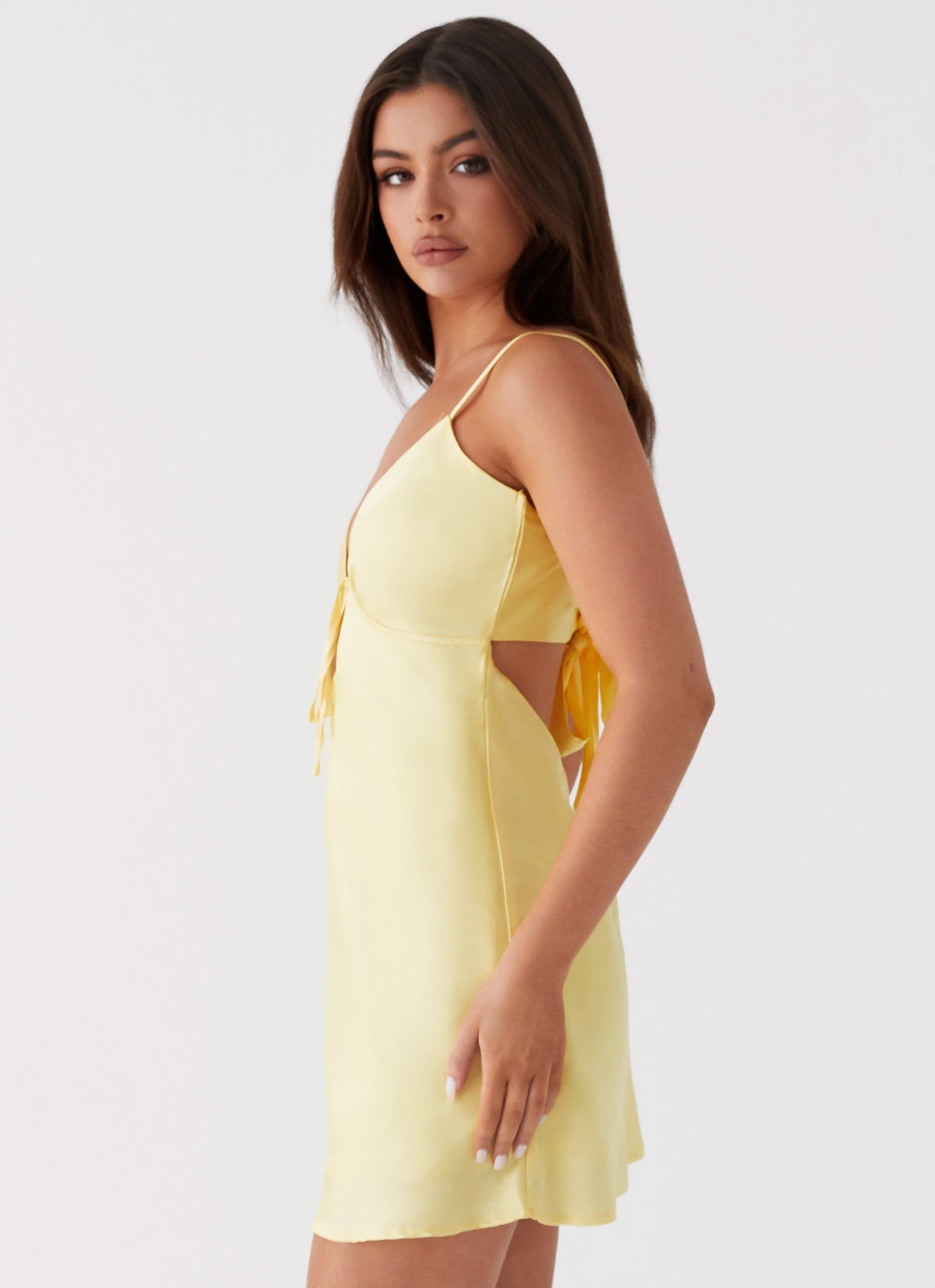 Flora Satin Mini Dress - Yellow - Image 4