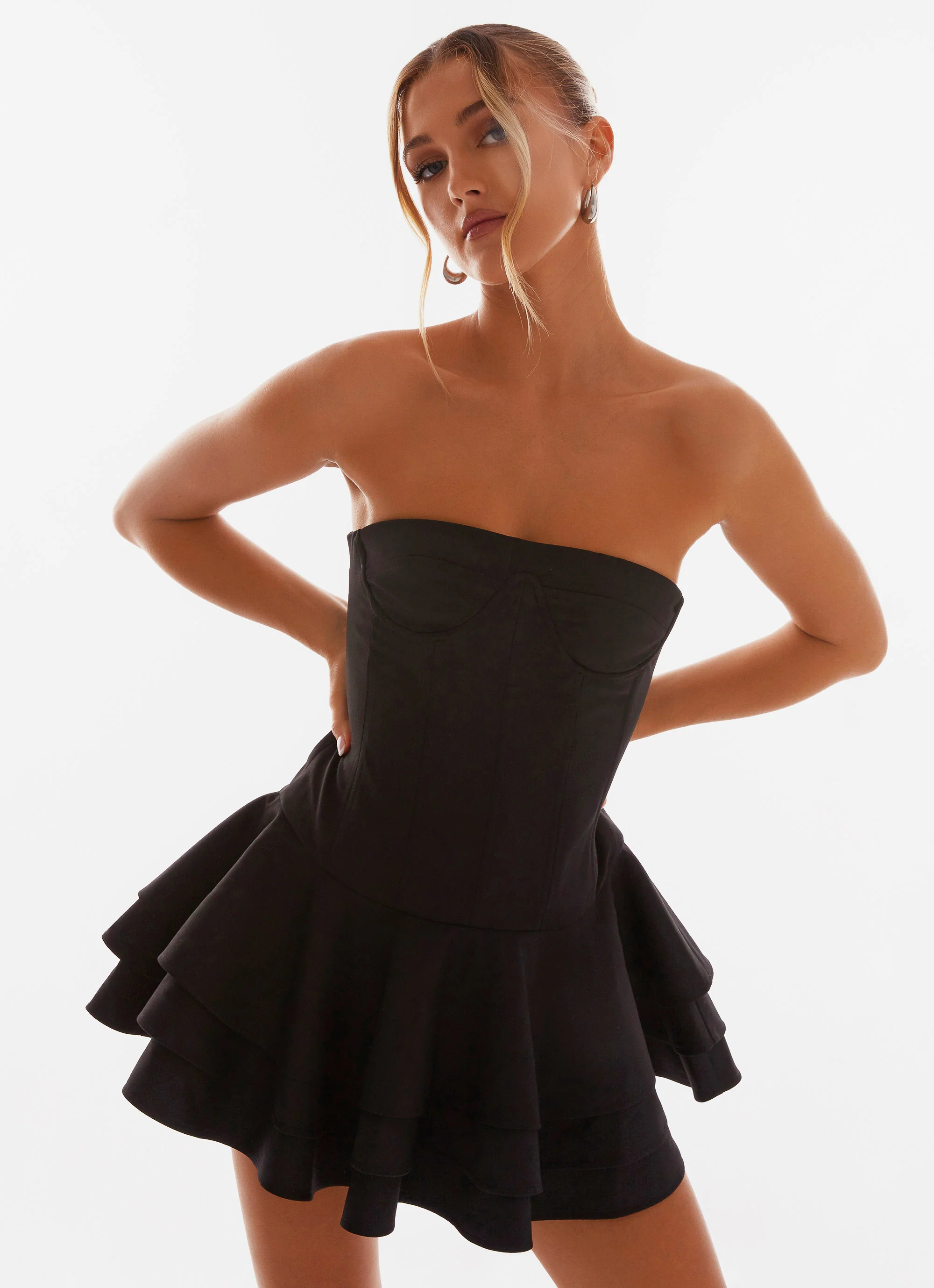 Floriana Ruffle Corset Mini Dress - Black - Image 5