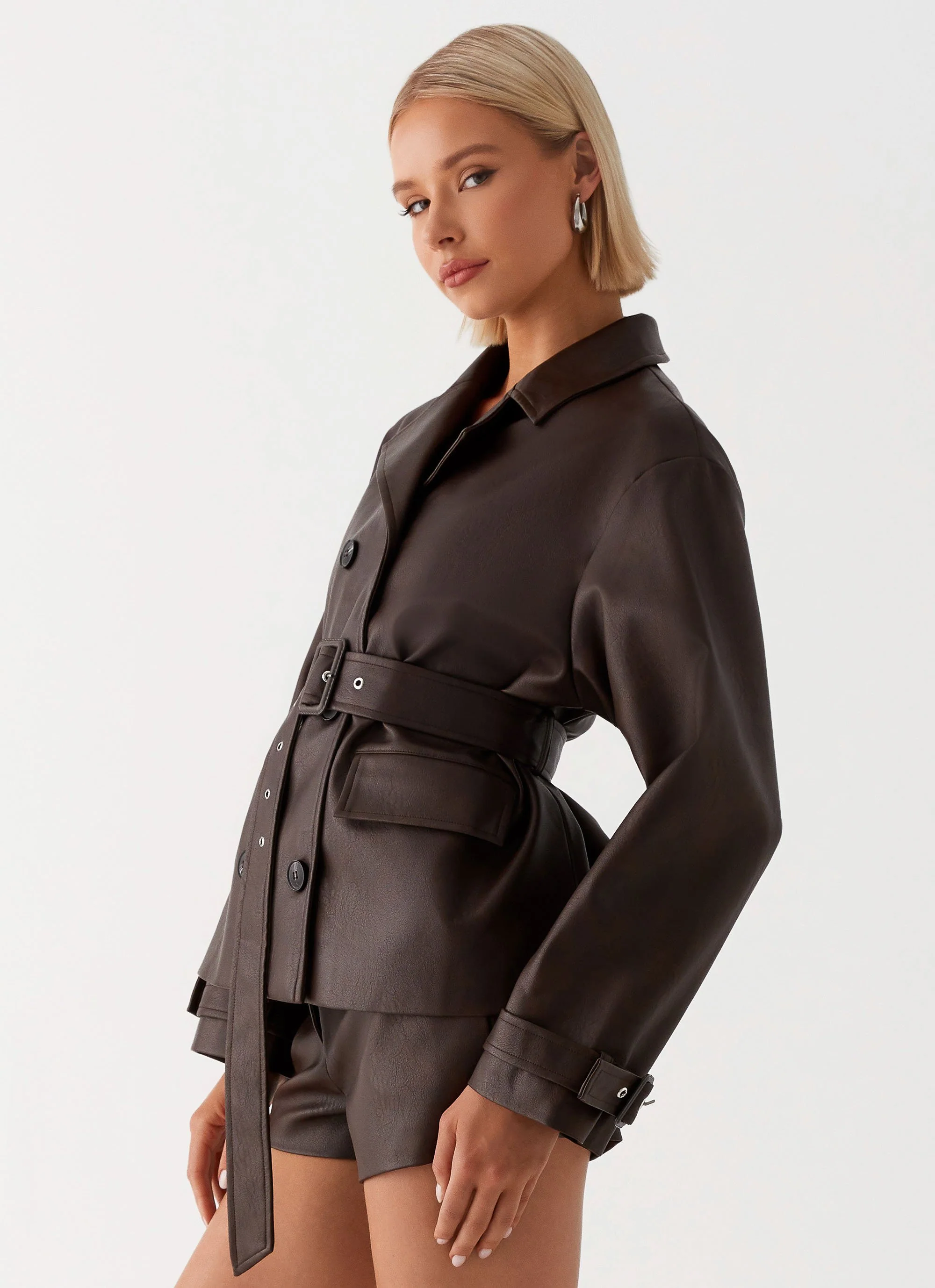 Francisco Cropped Trench Coat - Brown - Image 5