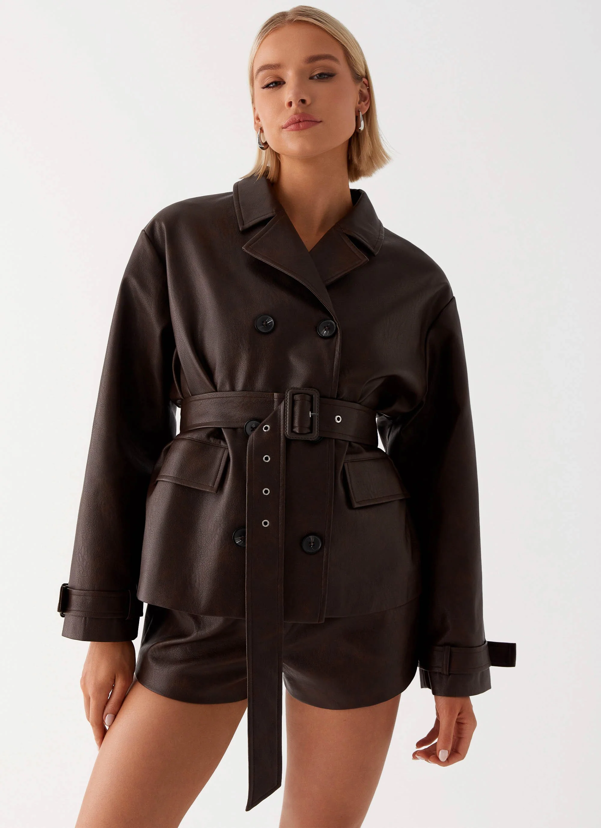 Francisco Cropped Trench Coat - Brown - Image 7