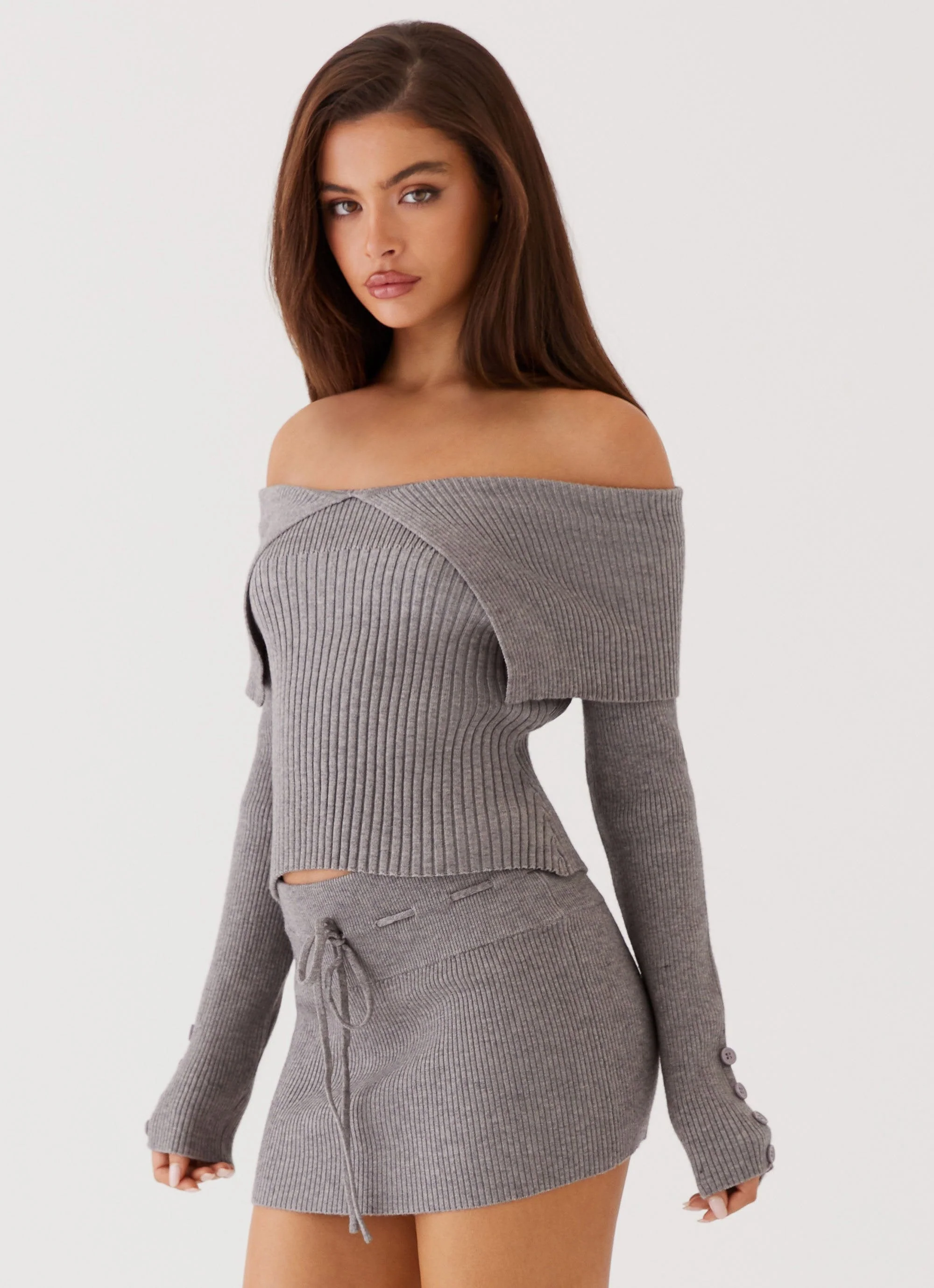 Frankie Arrow Knit Long Sleeve Top - Charcoal - Image 4