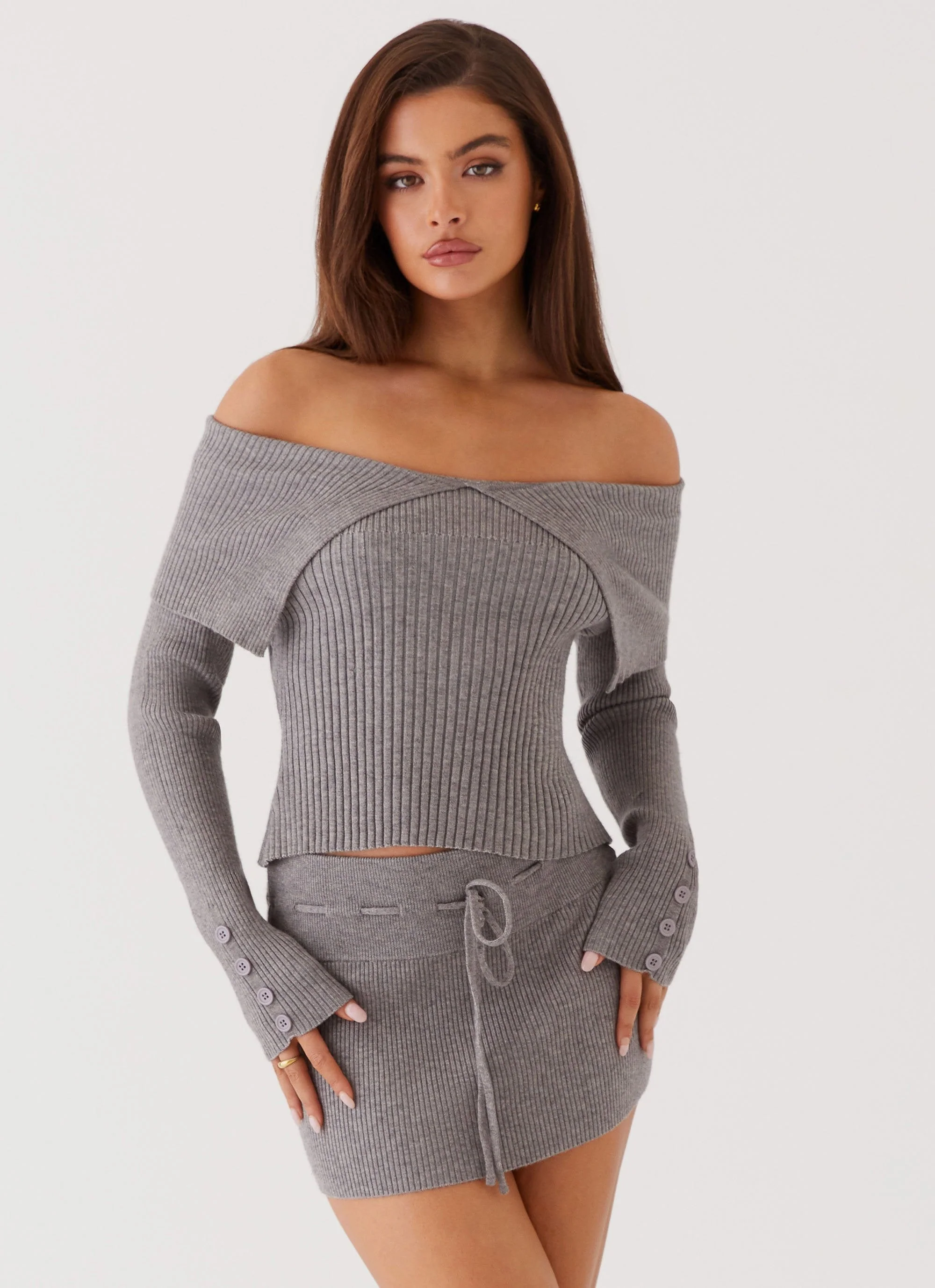 Frankie Arrow Knit Long Sleeve Top - Charcoal - Image 6
