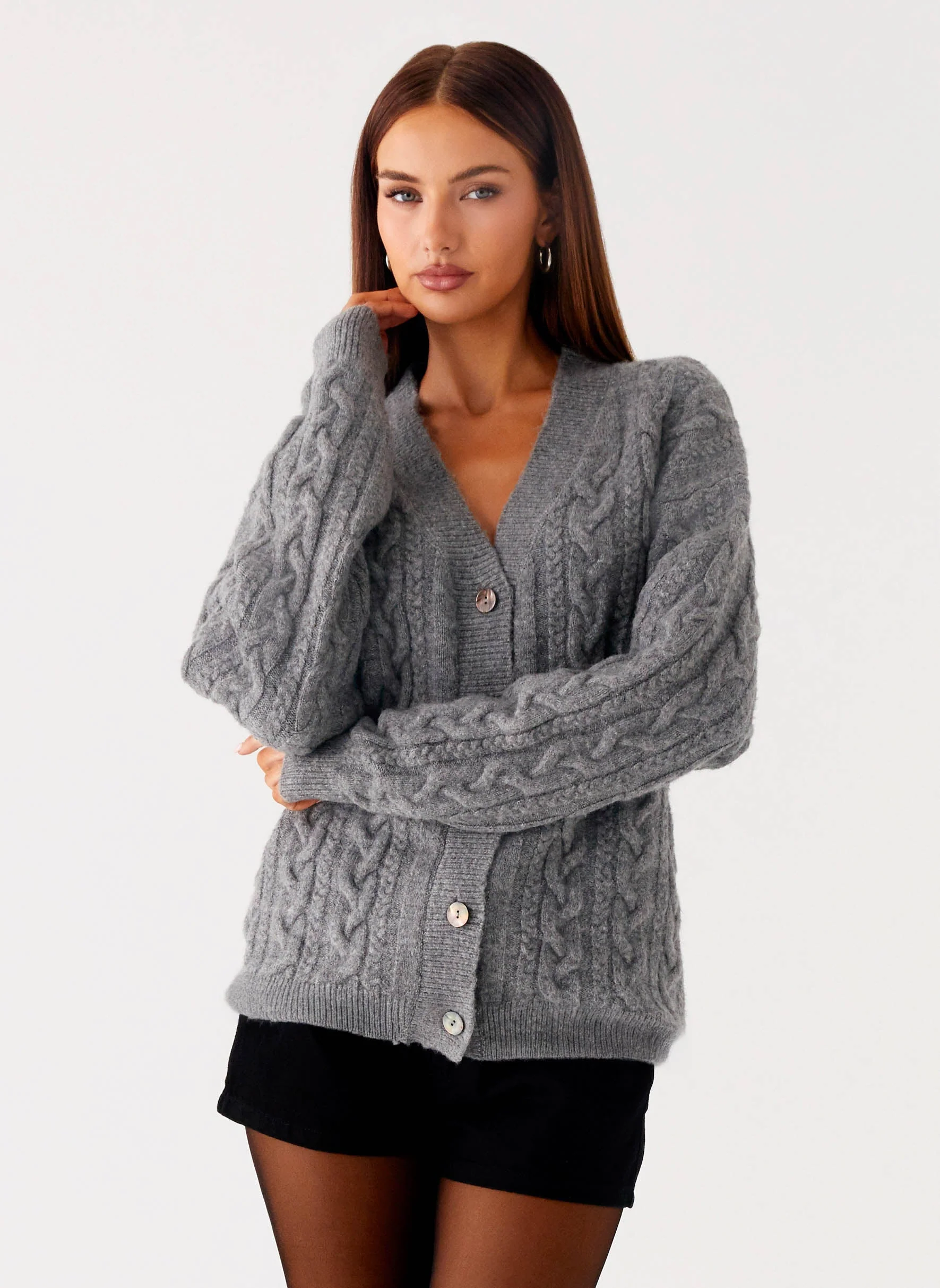 Frawley Cable Knit Cardigan - Grey - Image 5