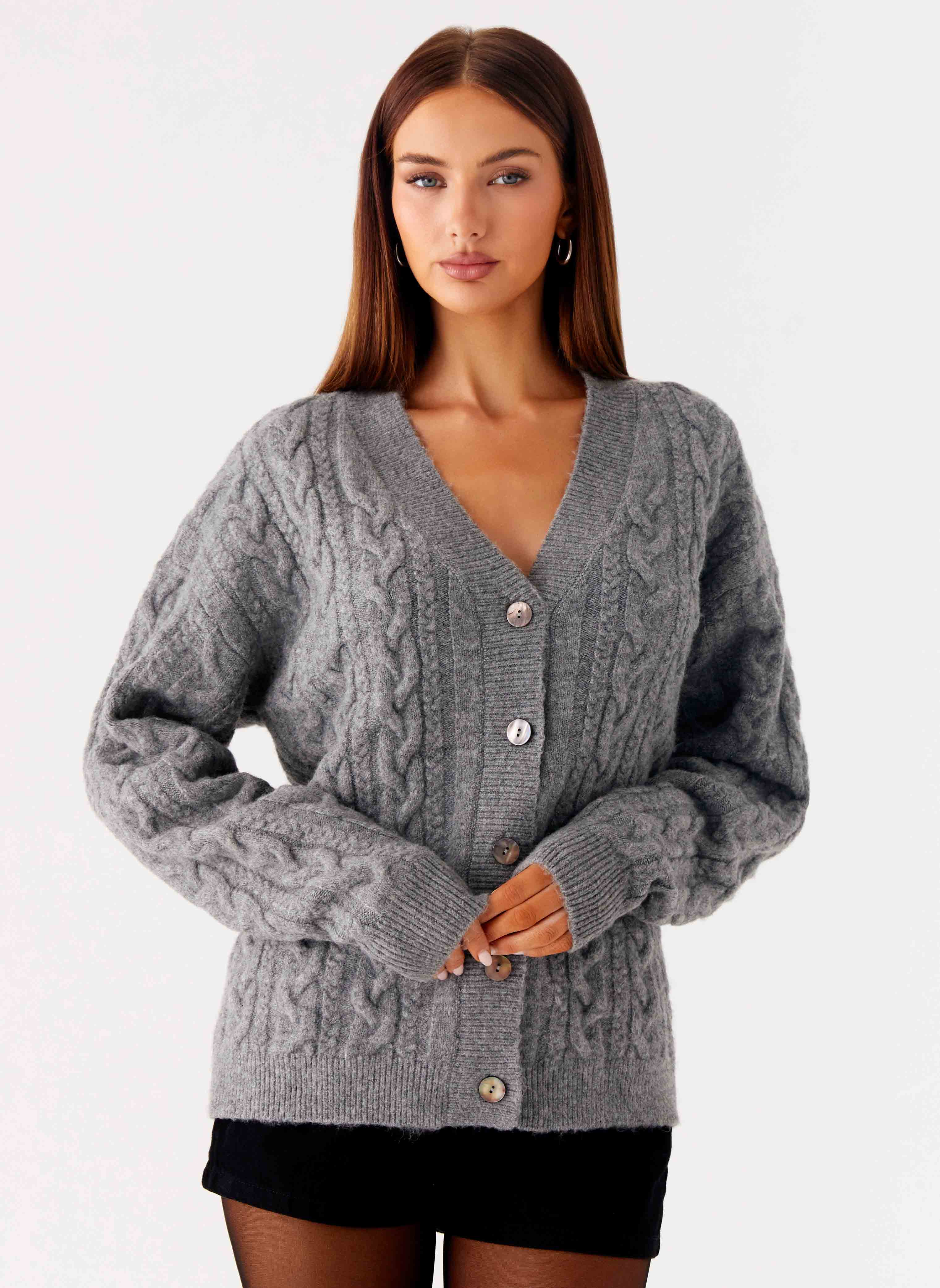 Frawley Cable Knit Cardigan - Grey - Image 6