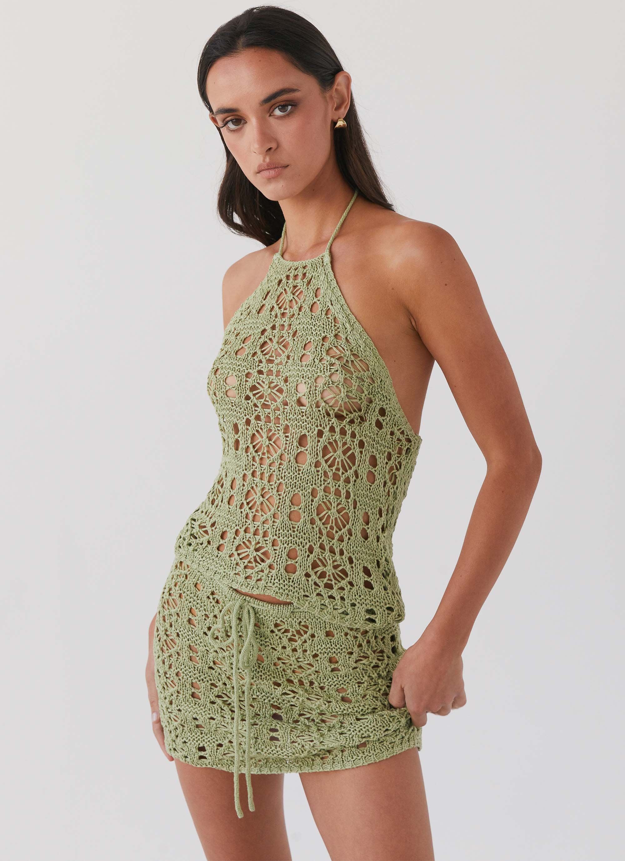 Free Mind Crochet Mini Skirt - Light Olive - Image 5