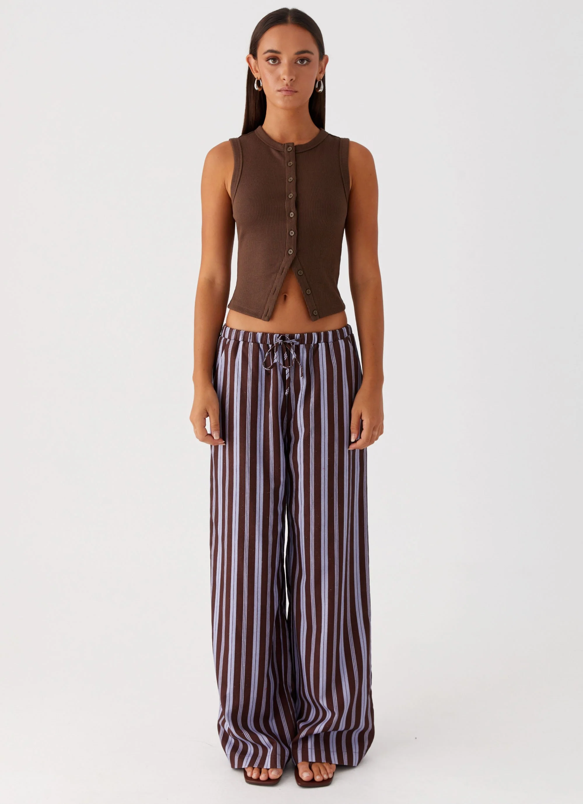 Fresh Face Linen Pants - Purple Brown Stripe - Image 2