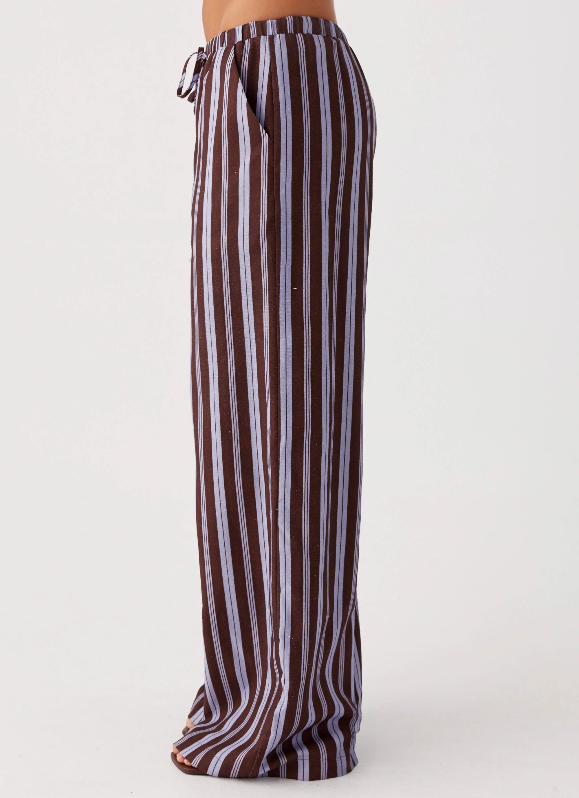 Fresh Face Linen Pants - Purple Brown Stripe - Image 3