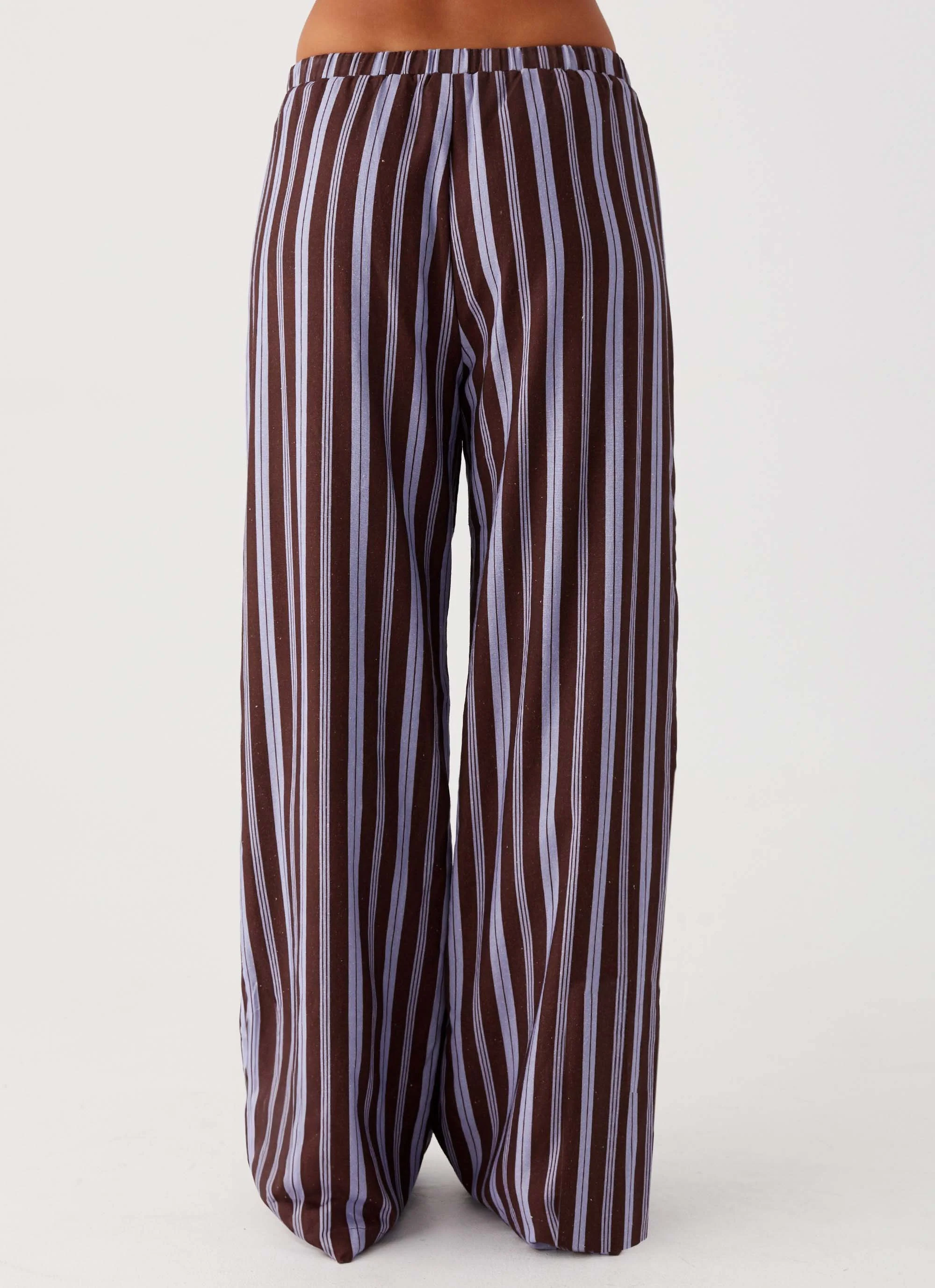 Fresh Face Linen Pants - Purple Brown Stripe - Image 4