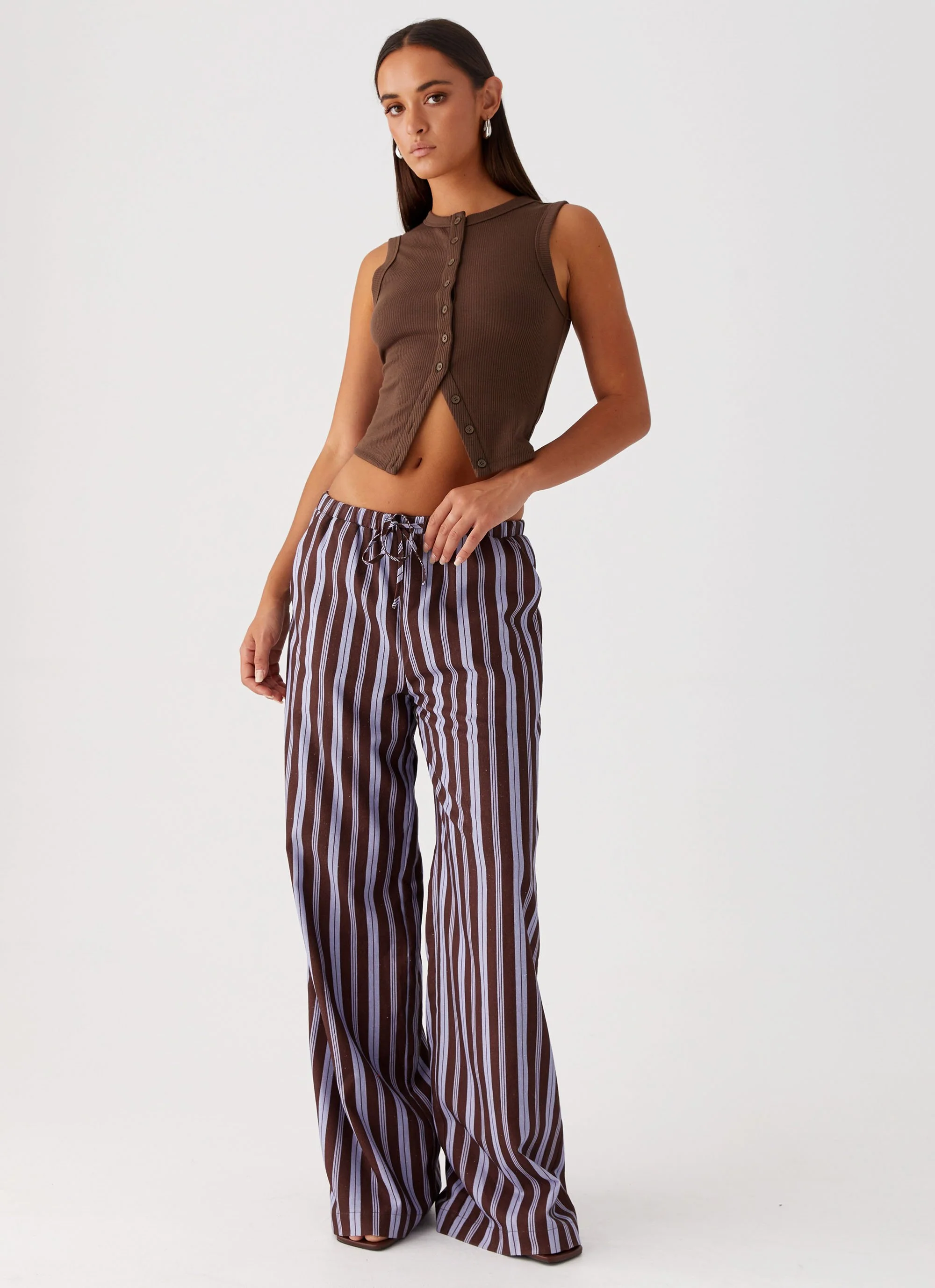 Fresh Face Linen Pants - Purple Brown Stripe - Image 6